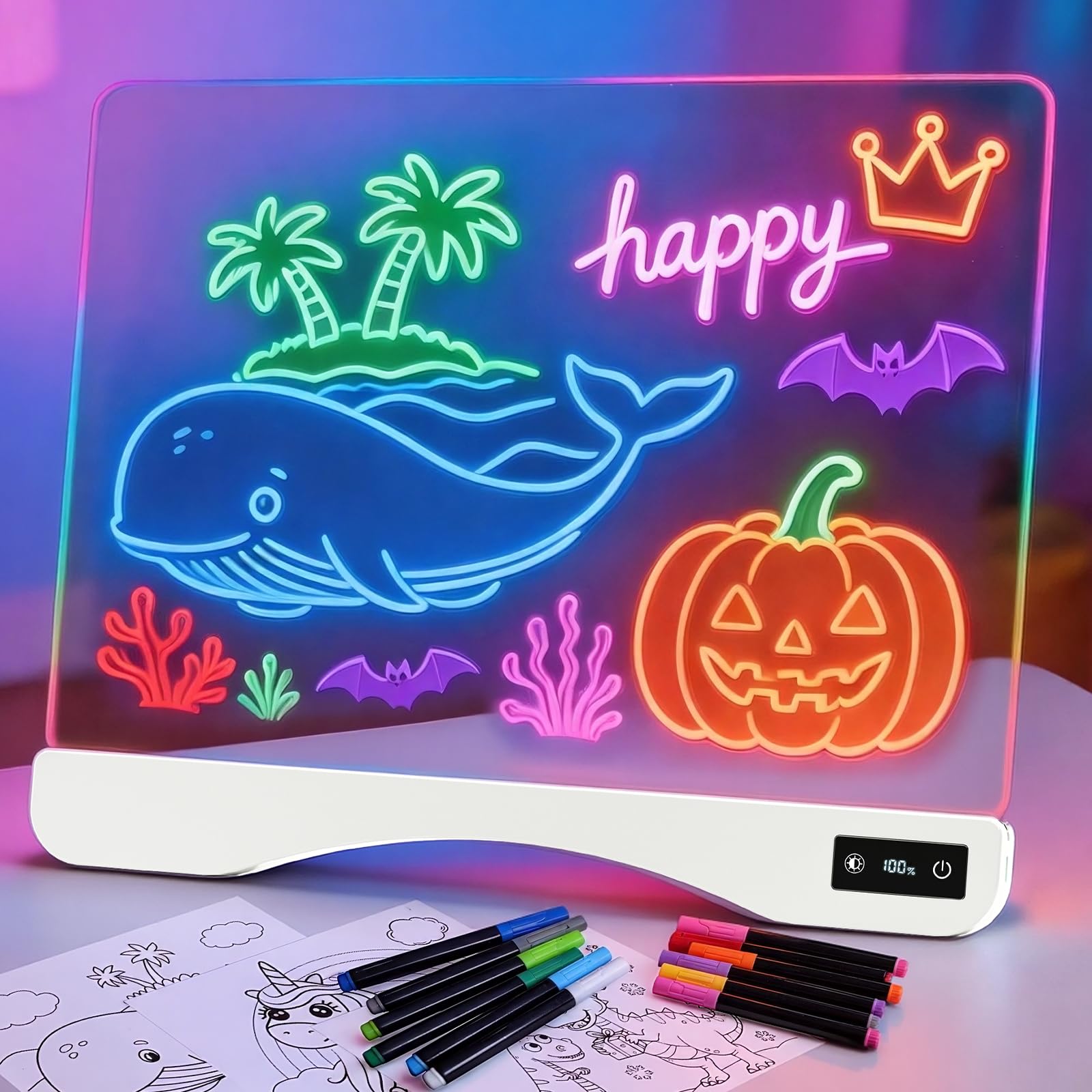 Photo 1 of 17 Inch Rechargeable LED Drawing Board for Kids, Upgraded 15 Colors Light Up Doodle Pad, Anti-Scratch PVC, Flicker-Free Eye Care, Includes Tracing Cards & 12 Markers, Gift for Girls Kids