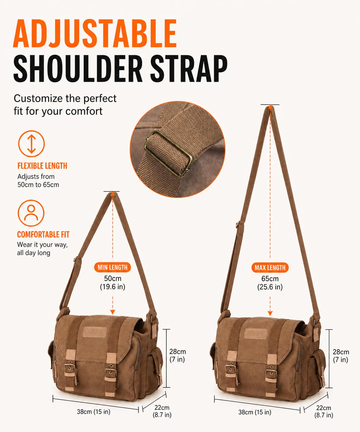 Cwatcun Bolsa para cámara Bolsas de Lona para cámara, Bolsa para cámara SLR, SLR/DSLR, cámara compacta, cámara de Sistema y Accesorios con Estuche extraíble Bolsa Mensajero, Café, L