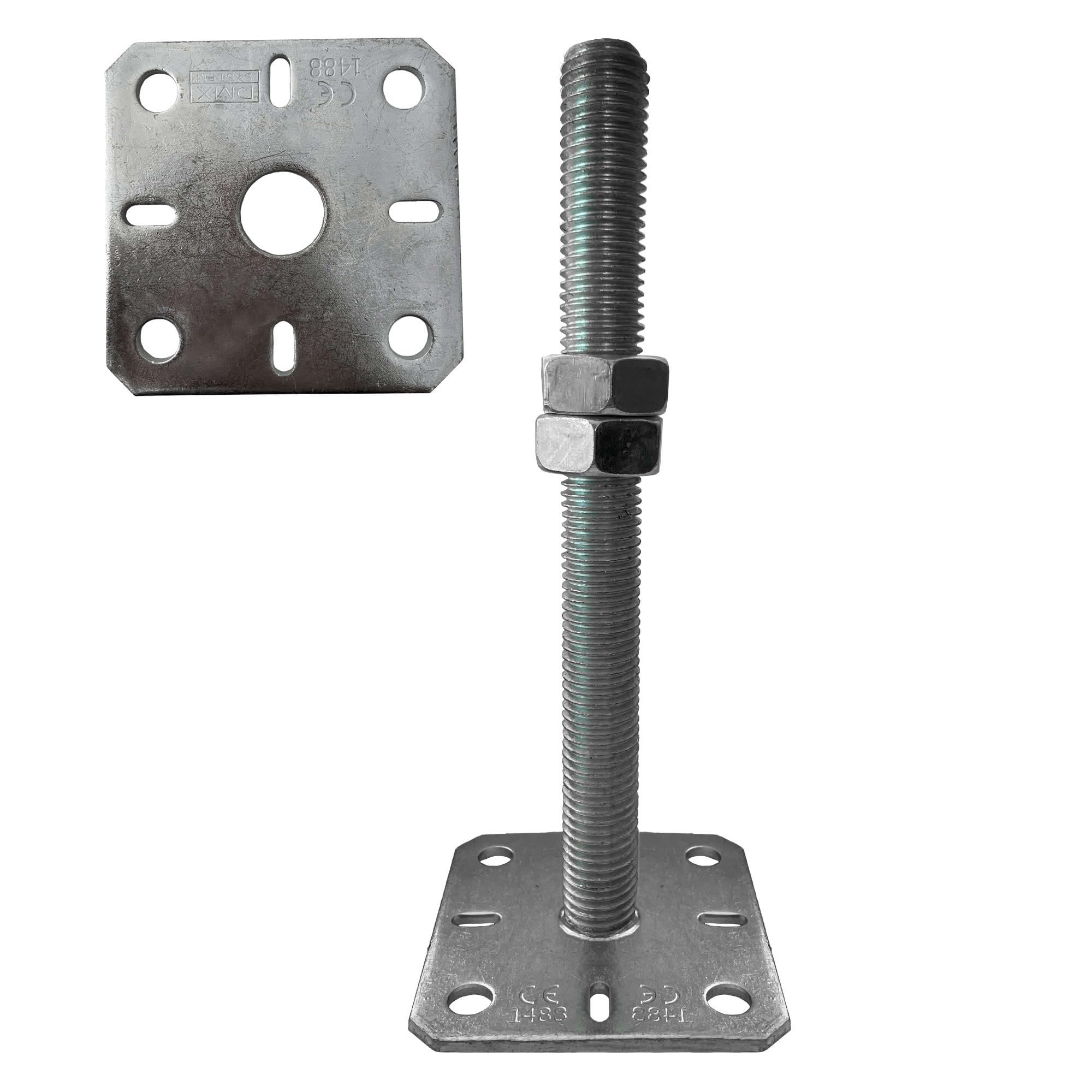 4 embases pied de poteau carrée réglable par vis - à visser - Platine 100x100mm - M24 - Acier galvanisé - Fabrication Europe