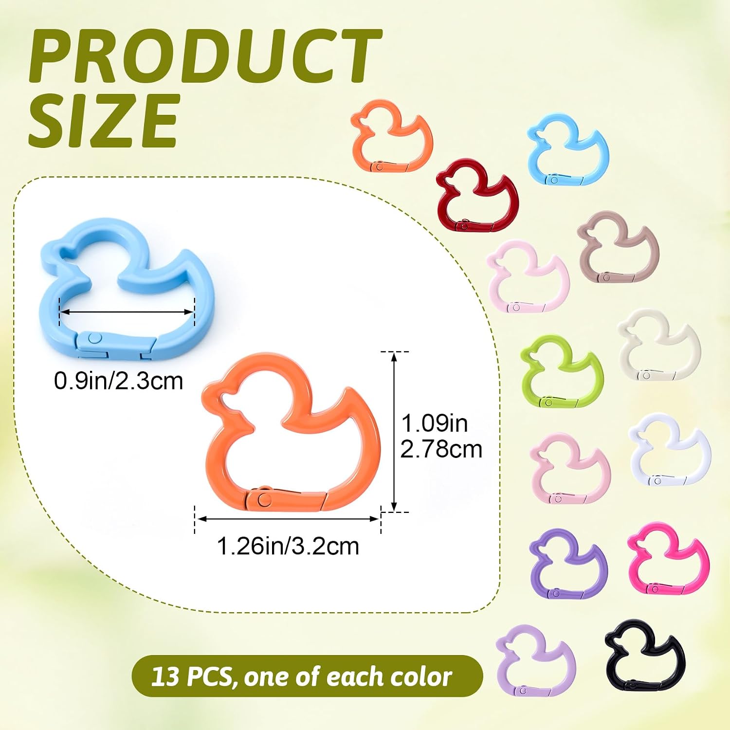 13 Pcs Duckling-Shaped Spring Carabiner Clip for Keychains, Colorful Key Ring Clip Buckle Clasp for Bag Strap, Clasp Locking Carabiner for DIY Keyrings, Handbag Charm image 2