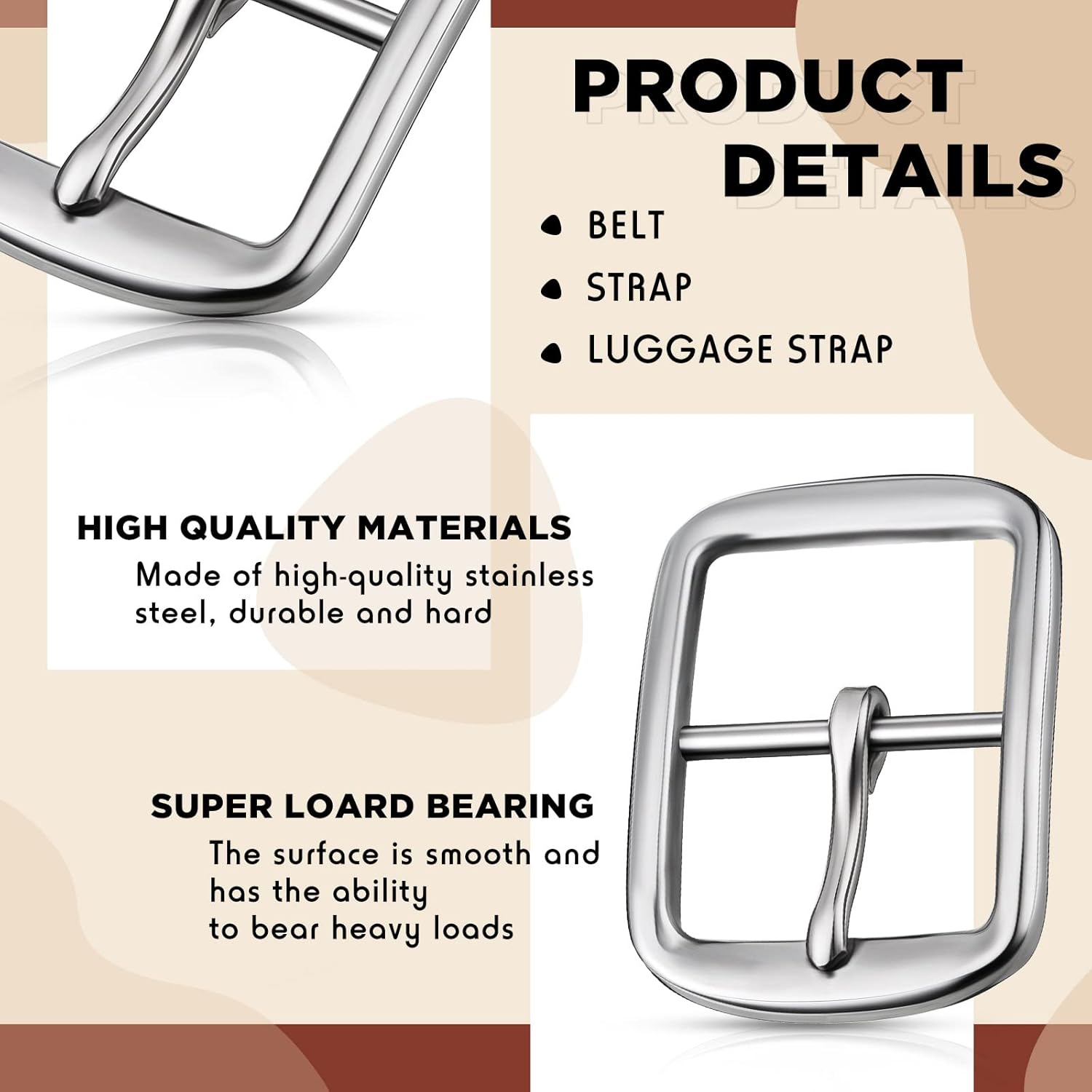 MTLEE 2 Pcs 1.5 Inch Buckles Stainless Steel Square Belt Buckles for Men Wide Heavy Duty Silver Leather Craft Accessories - Image 3