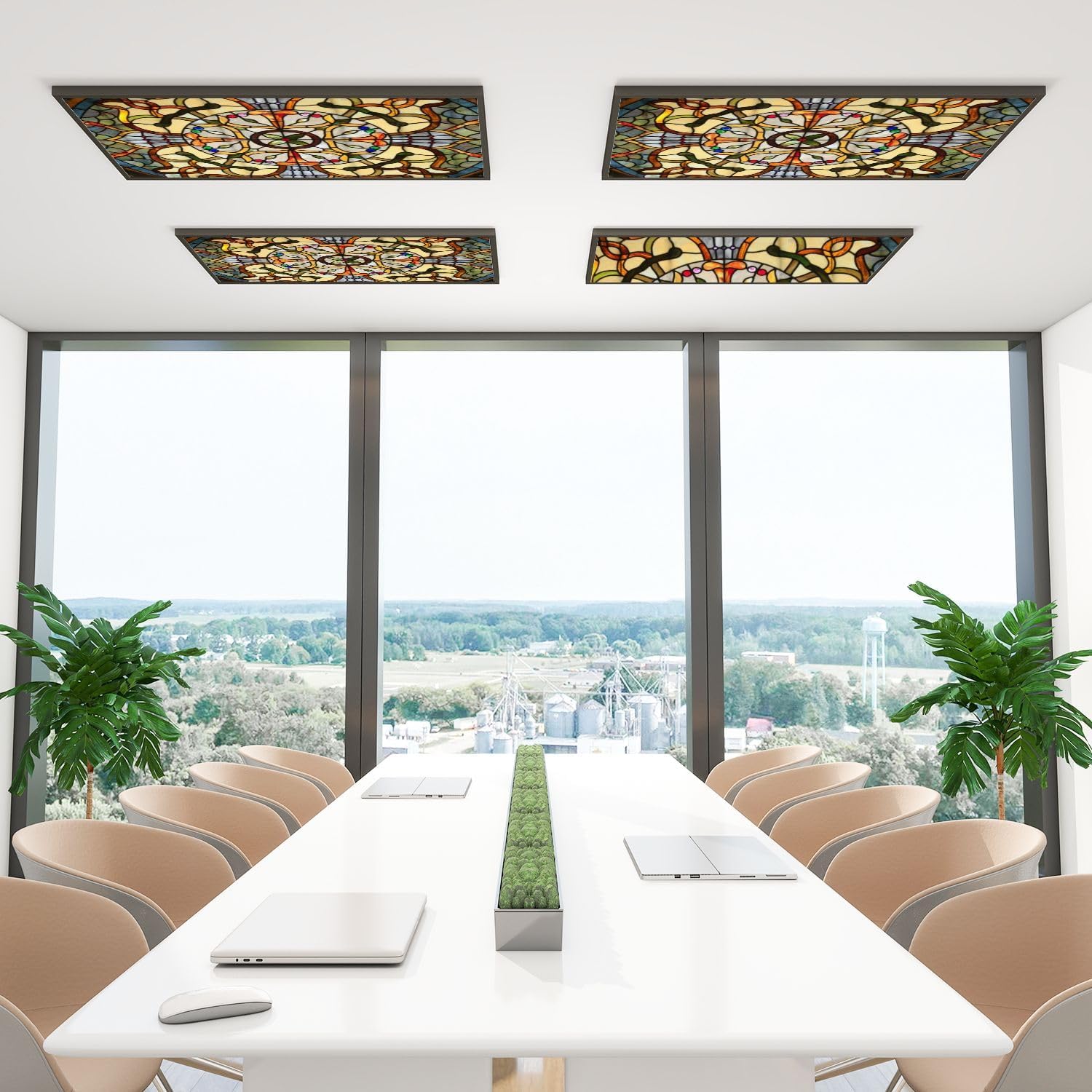 4 Pcs Fluorescent Light Covers for Ceiling Lights Vitro Stained Glass Decorative Magnetic Classroom Light Filters 4x2 ft for Office Hospitals Home