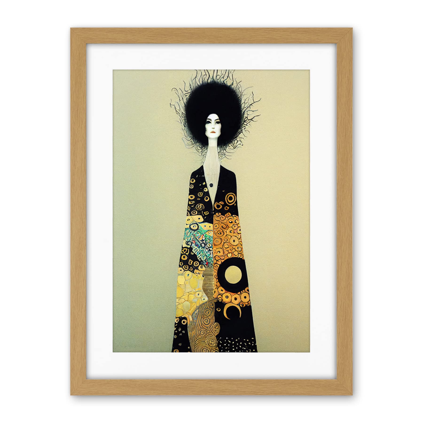 Wee Blue Coo Portrait Of Beautiful Woman Gustav Klimt Style Dress Artwork Framed Wall Art Print 18X24 Inch