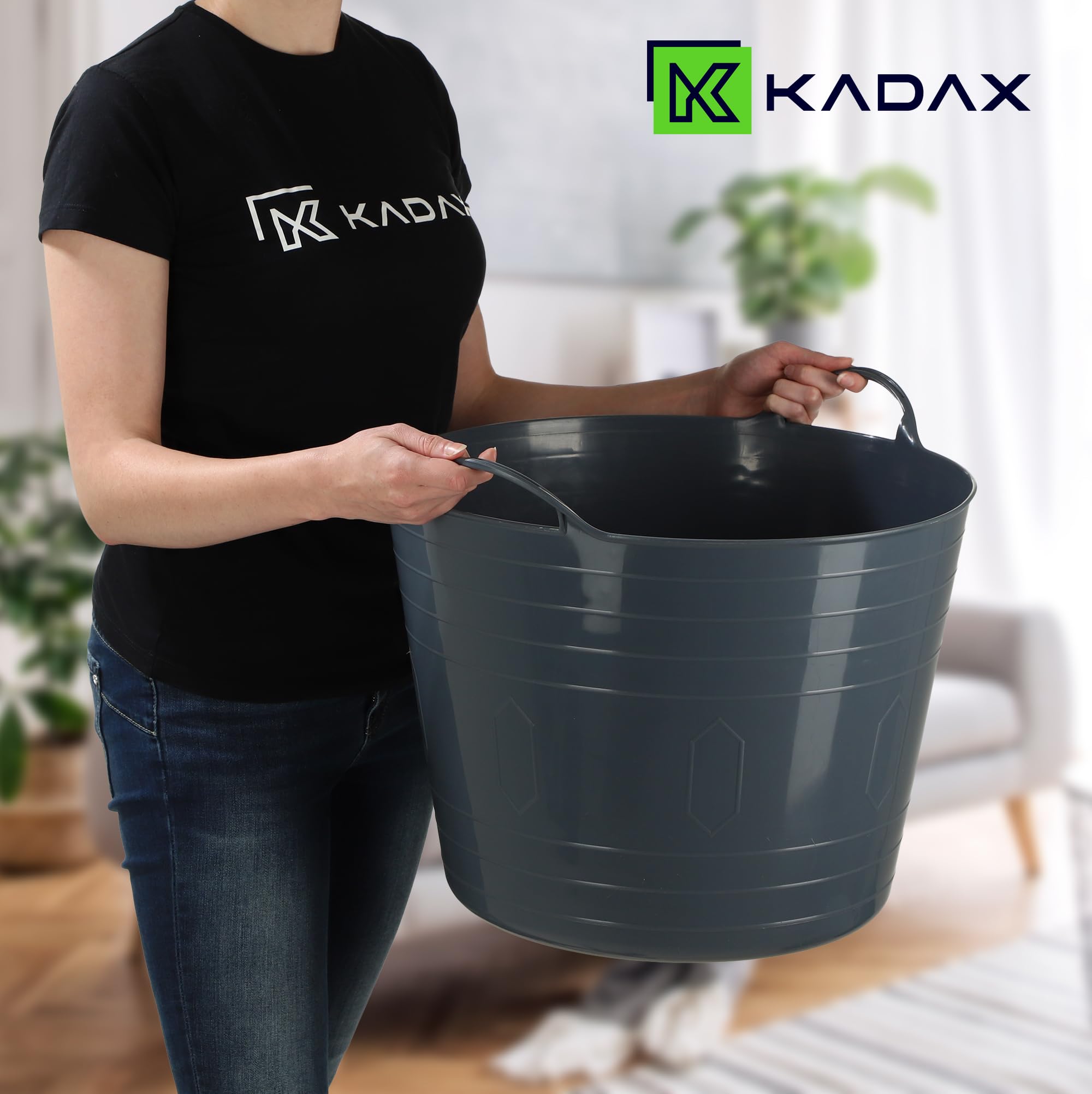 KADAX Cestino flessibile in plastica con manici – Multifunzione per biancheria, giocattoli, vestiti, rotondo e universale (grigio scuro, 42 L)