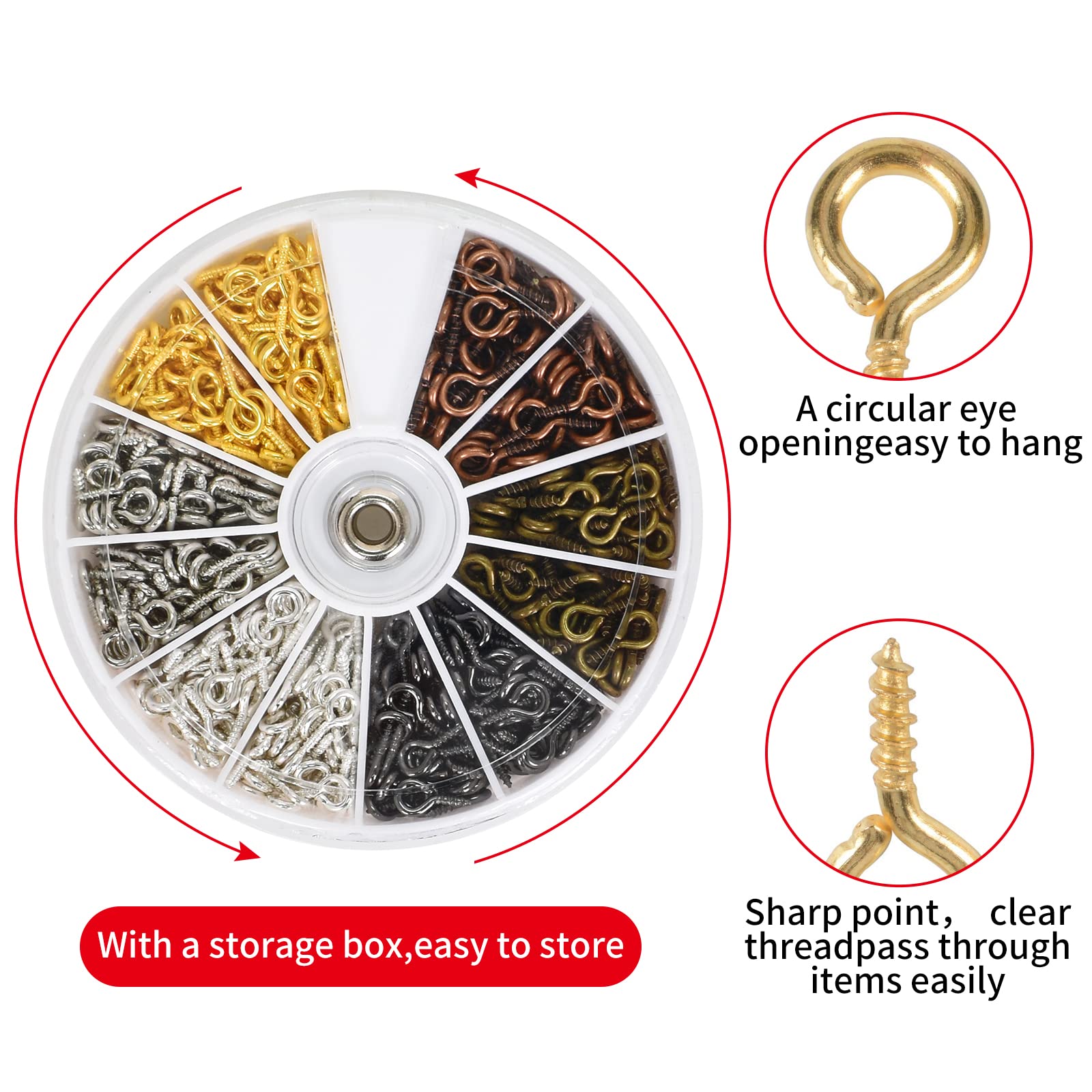 10 Occhielli A Vite In Acciaio Inox Da 6,5 Cm, Con Ganci Neri Per Legno