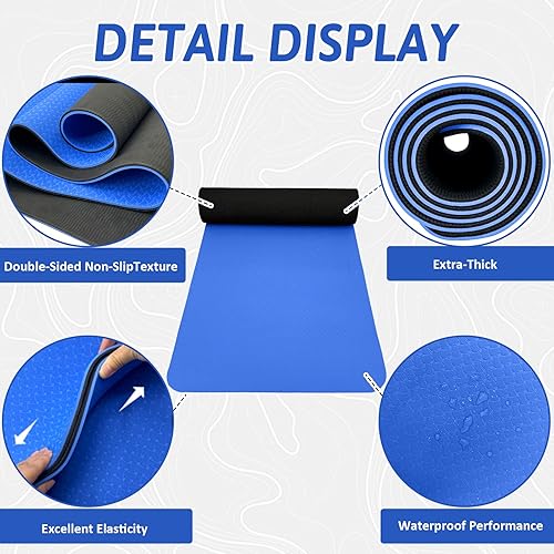 Miniatura 3 de Yoga Mats, 8mm Thick Yoga Mat, 72"x24" Fitness & Exercise Mat with Yoga Mat Carrier Strap, Non Slip Anti-tear Yoga Mats for Yoga, Pilates and Fitness