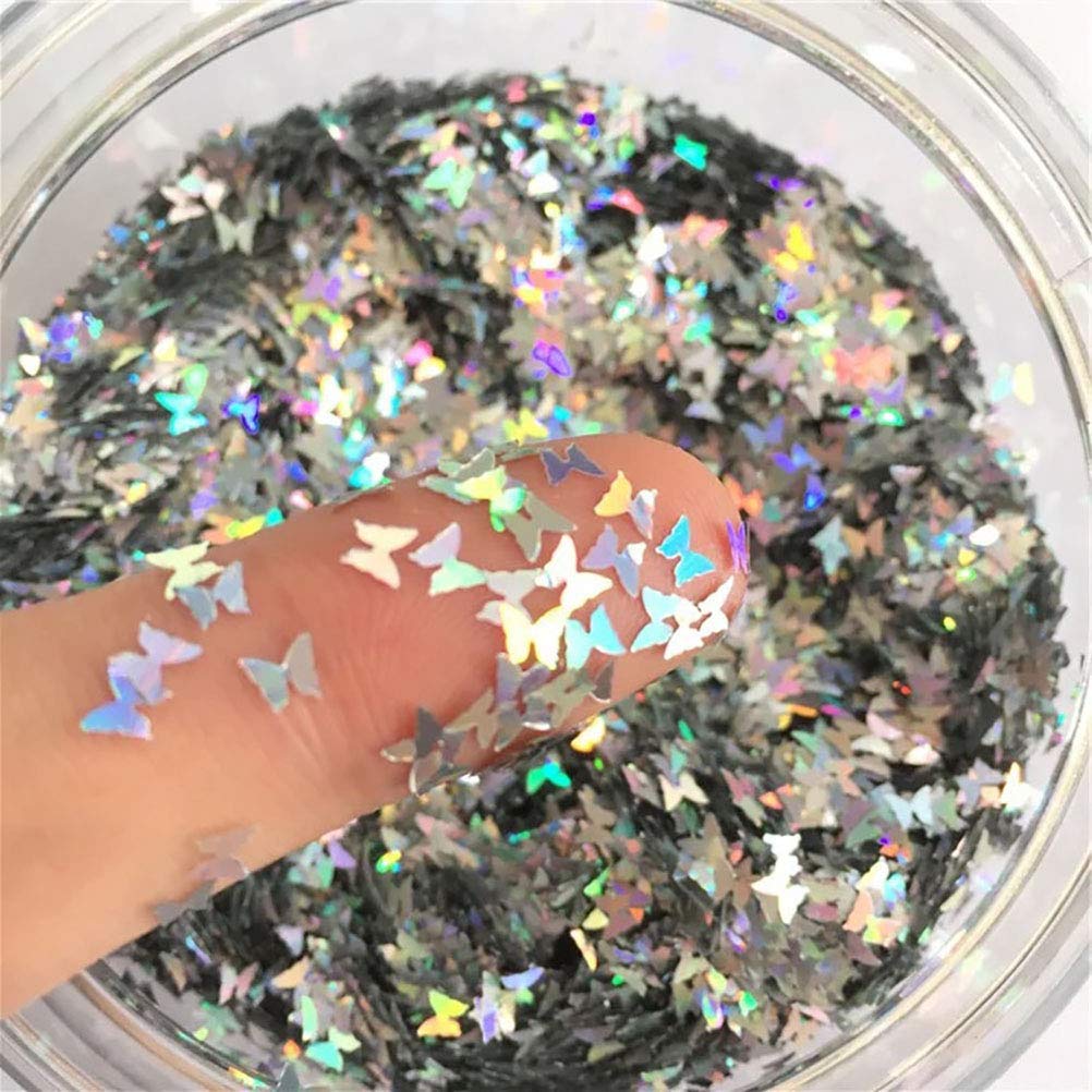 Butterfly Confetti Glitter Laser Sequins for DIY Crafts, Nail Art Decoration, Party Decoration - 10g, Laser Silver