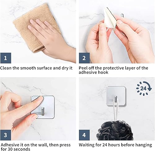 Miniatura 7 de Gancho autoadhesivo, impermeable en ganchos de ducha para colgar lufa, toallas, ropa, batas para baño, acero inoxidable, cepillo extraíble, gancho