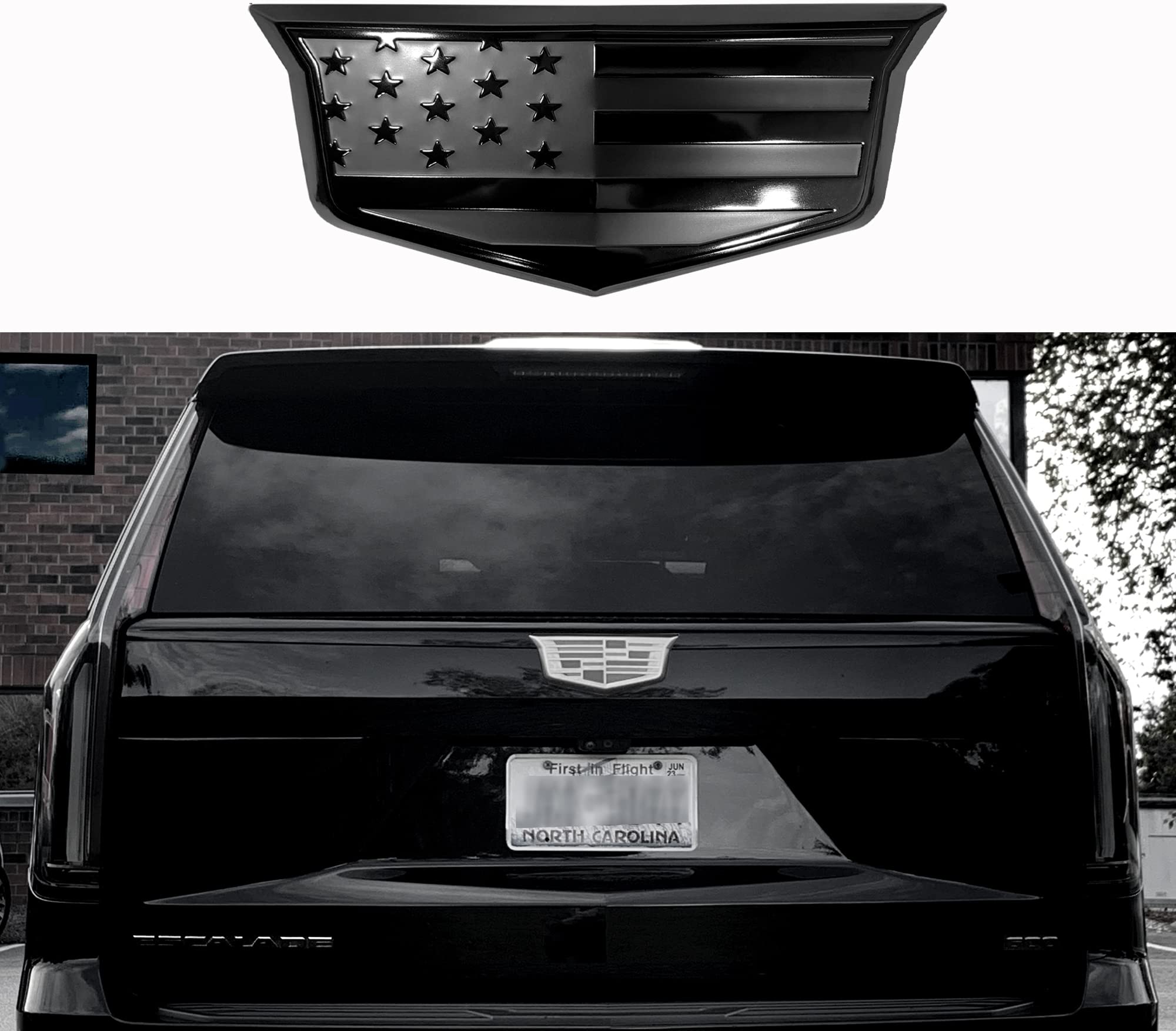 eVerHITCH Rear Tailgate American Black Flag Aluminum Metal Overlay Emblem for Escalade (Rear 2015-2020, Black)