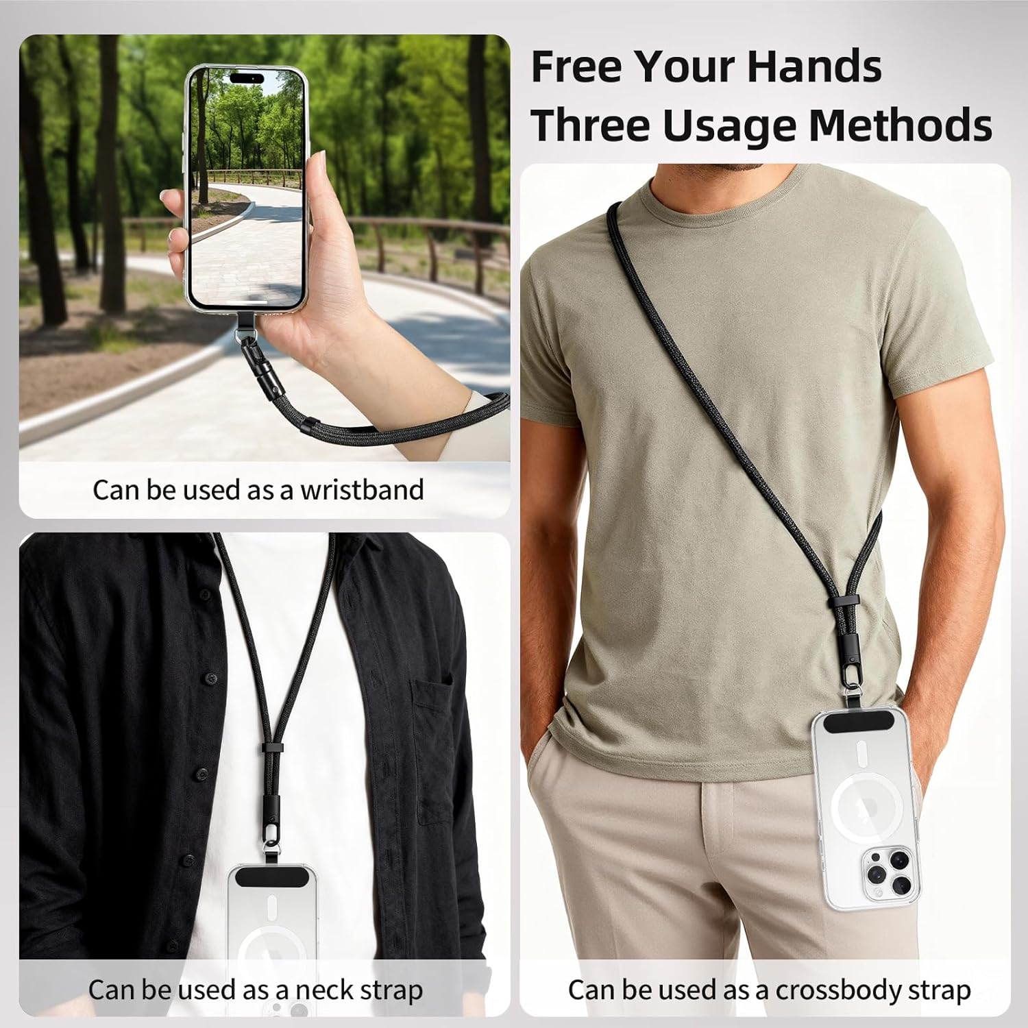 360° Rotatable Adjustable Phone Lanyard 3-Piece Set - Wrist/Neck/Crossbody Strap with Tether Tabs, Universal for Phones - Image 7