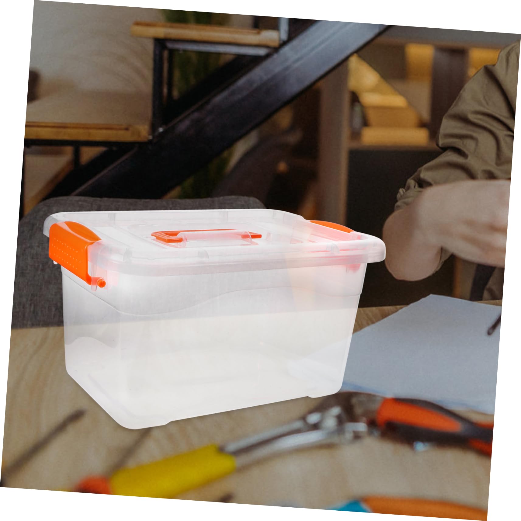 Cajas de Almacenamiento Tapa 3 Litros Resistentes Transparentes Naranja Asa para Cocina y Oficina Set 6 Unidades Apilables Reutilizables Organizadores Prácticos