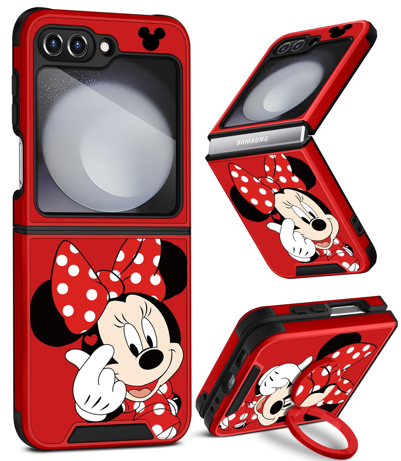Oqplog Cute Cartoon Case for Samsung Galaxy Z Flip 5 with Ring Holder, Kickstand, Heart Minn Color