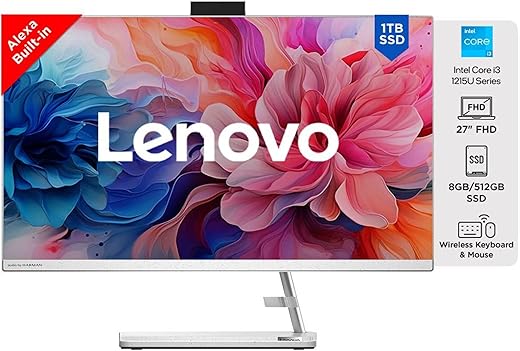 Lenovo IdeaCentre AIO 3 12th Gen Intel i3 27″ FHD IPS 3-Side Edgeless All-in-One Desktop with Alexa Built-in (8GB/512GB SSD/Win11/MS Office…