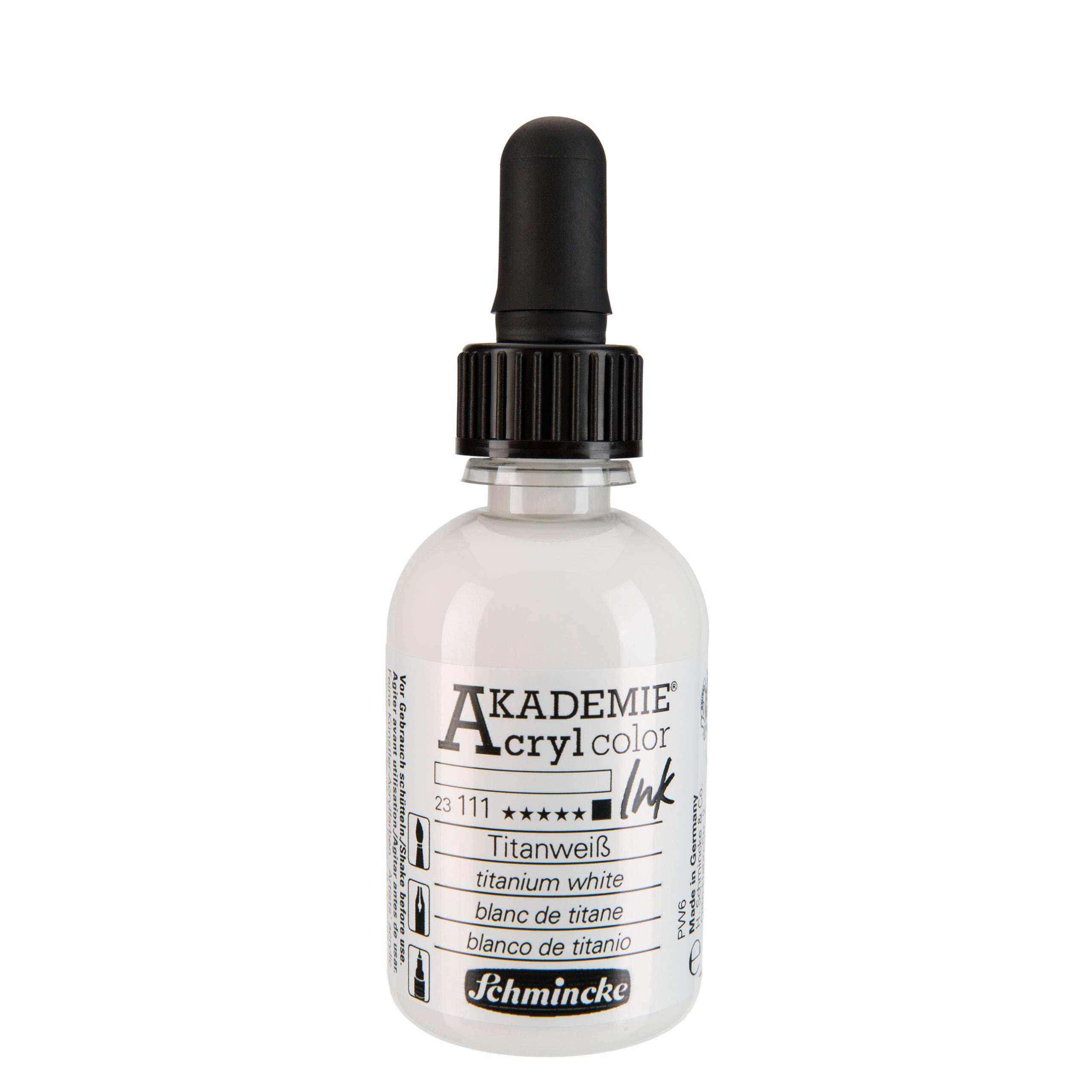 Schmincke AKADEMIE Acryl color INK, Titanium White, 50 ml, Liquid Acrylic Paint for Painting, Writing, Airbrushing
