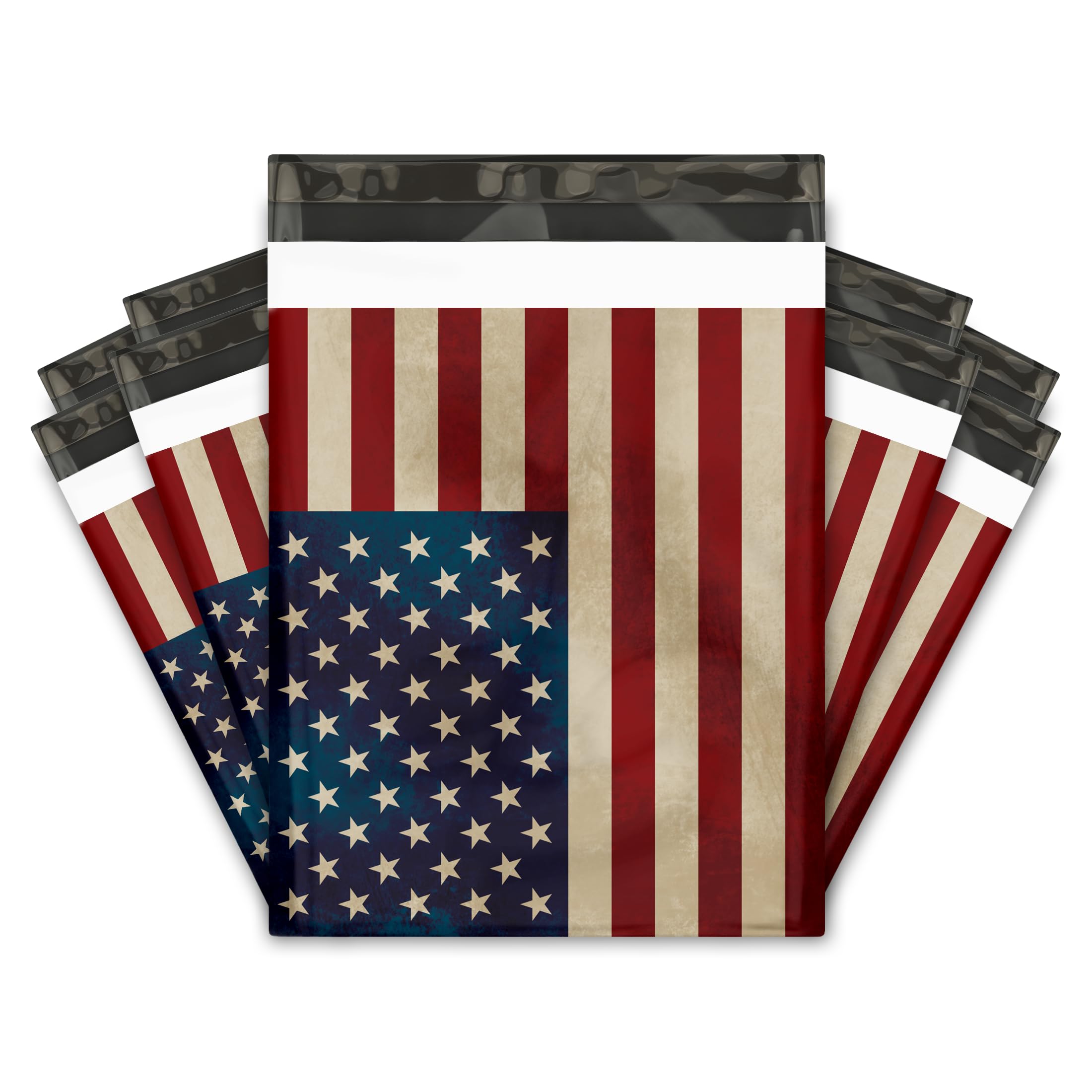12x15 (50) Fourth of July Mailers - 4th of July Polymailers - Rustic American Flag Summer Designer Poly Mailers Waterproof Self Sealing Shipping