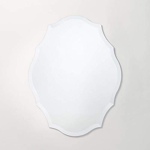 Better Bevel Espejo redondo sin marco  Espejo de pared de baño de 30 x 30 pulgadas con borde biselado  Bordes curvos festoneados  Sistema de colgar