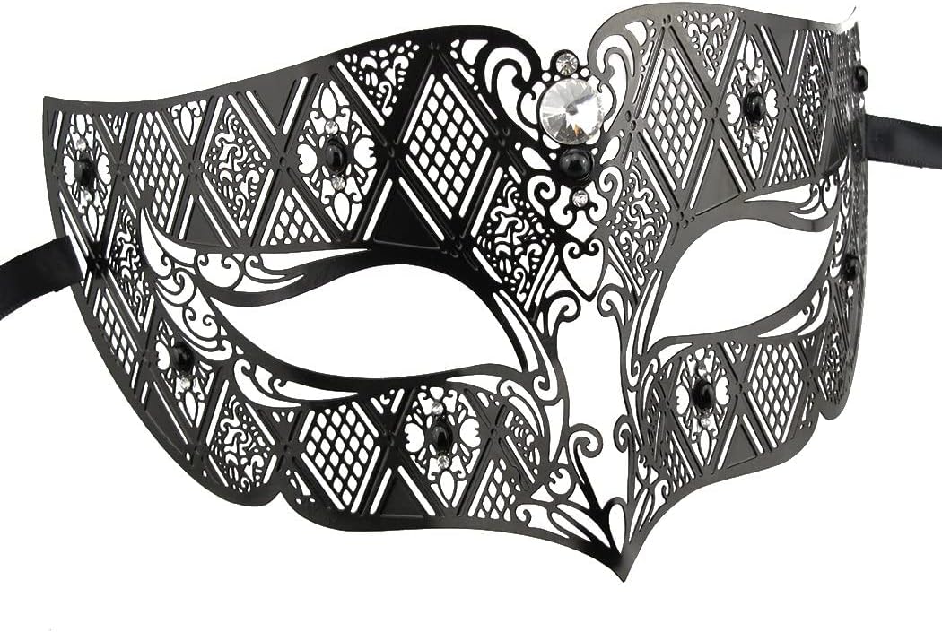 Thmyo Couples Venetian Laser Cut Masquerade Mask,Halloween Mardi Gras Party Mask (Black & black)