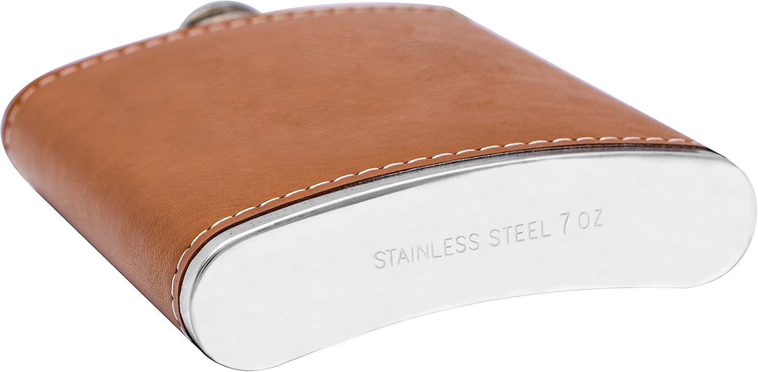  | Men Hip Flask Sets, Stainless Steel Flask, 7oz Brown Leather Pocket Drinking Flask,Hip Flask Gift Set Premium in Black Gift Box: Flasks