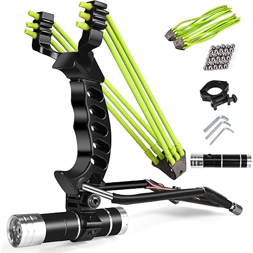 NERUB Hunting Professional Slingshot Set Wrist Slingshot Rocket Hunting Slingshots with Heavy Duty Launching Bands High Velocity Hunting Catapults