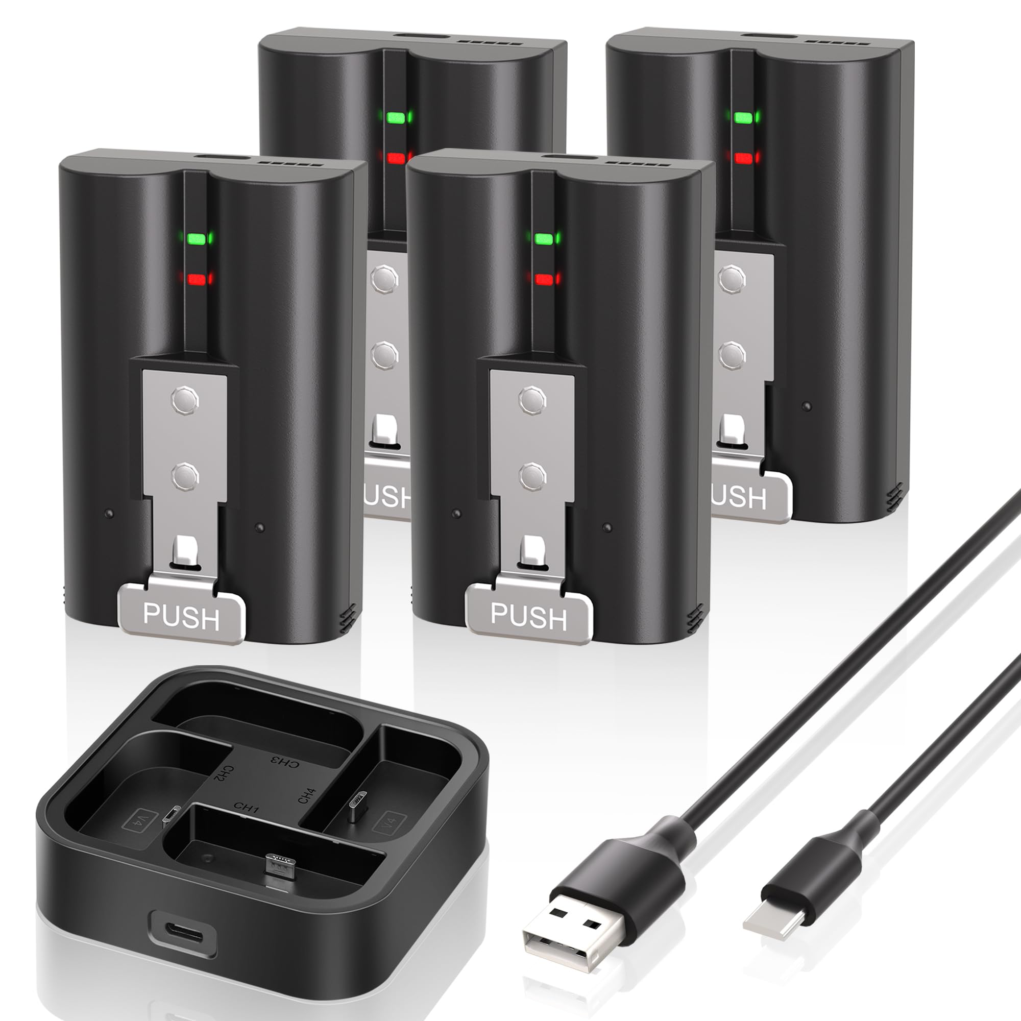 4 Stück Batterien mit Ladestation für Ring Video Doorbell, 3,65V 7200mAh V4 Ersatz Kamera Akku kompatibel mit Ring Doorbell 2/3/3+/4, für Stick Up Cam (2nd & 3rd Gen) und Spotlight Cam