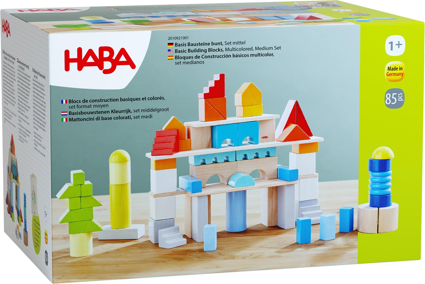 HABA Basis Holzbausteine - 85 Bunte Bausteine mit Baumwolltasche - Made in Germany - ToyAward Gewinner 2024 - Für Kinder ab 1 Jahr - 2010921001