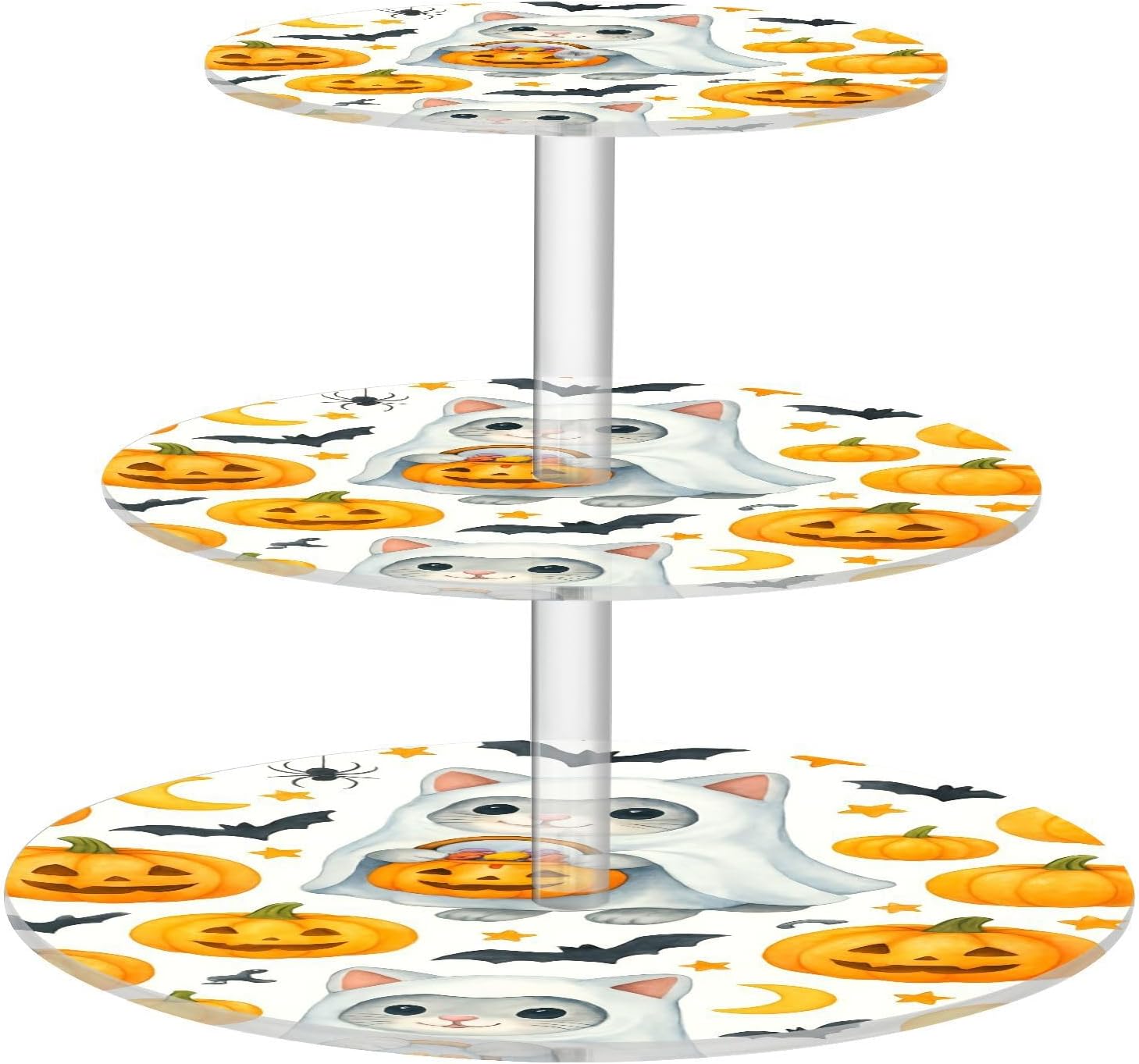 Halloween Cat 3 Tier Cupcake Stand Acrylic Tower Display Holder Dessert Stand Round Serving Tray for Tea Parties Weddings Birthday Celebrations Baby Showers