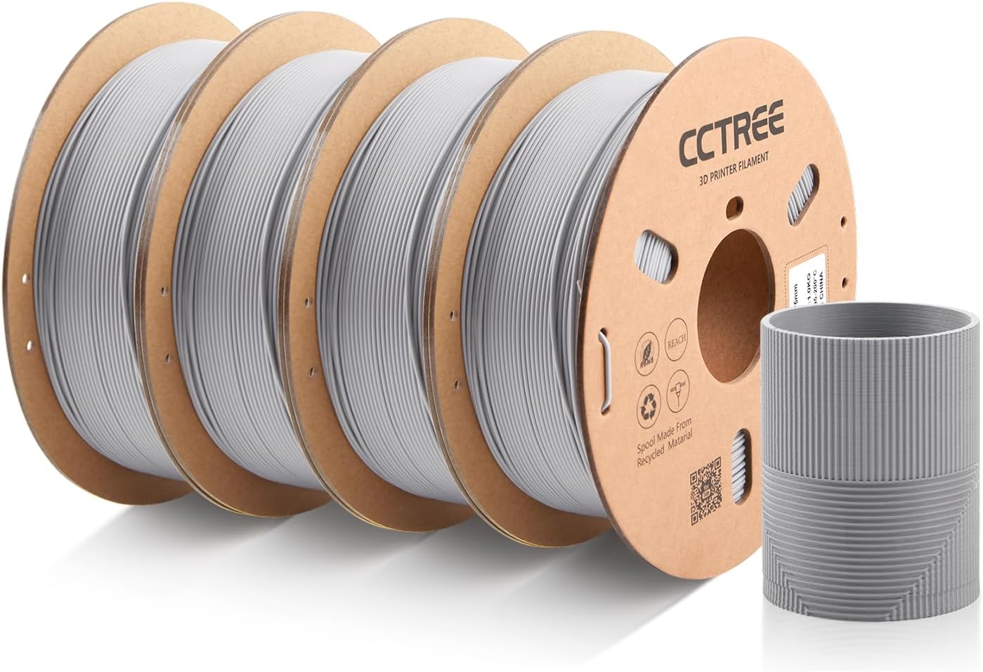 CCTREE PLA Matte Filament 1.75mm 4KG Bundle, Dimensional Accuracy ±0.03mm, High Speed High Toughness Matte Filament Fits Most FDM 3D Printers, Matte Grey*4
