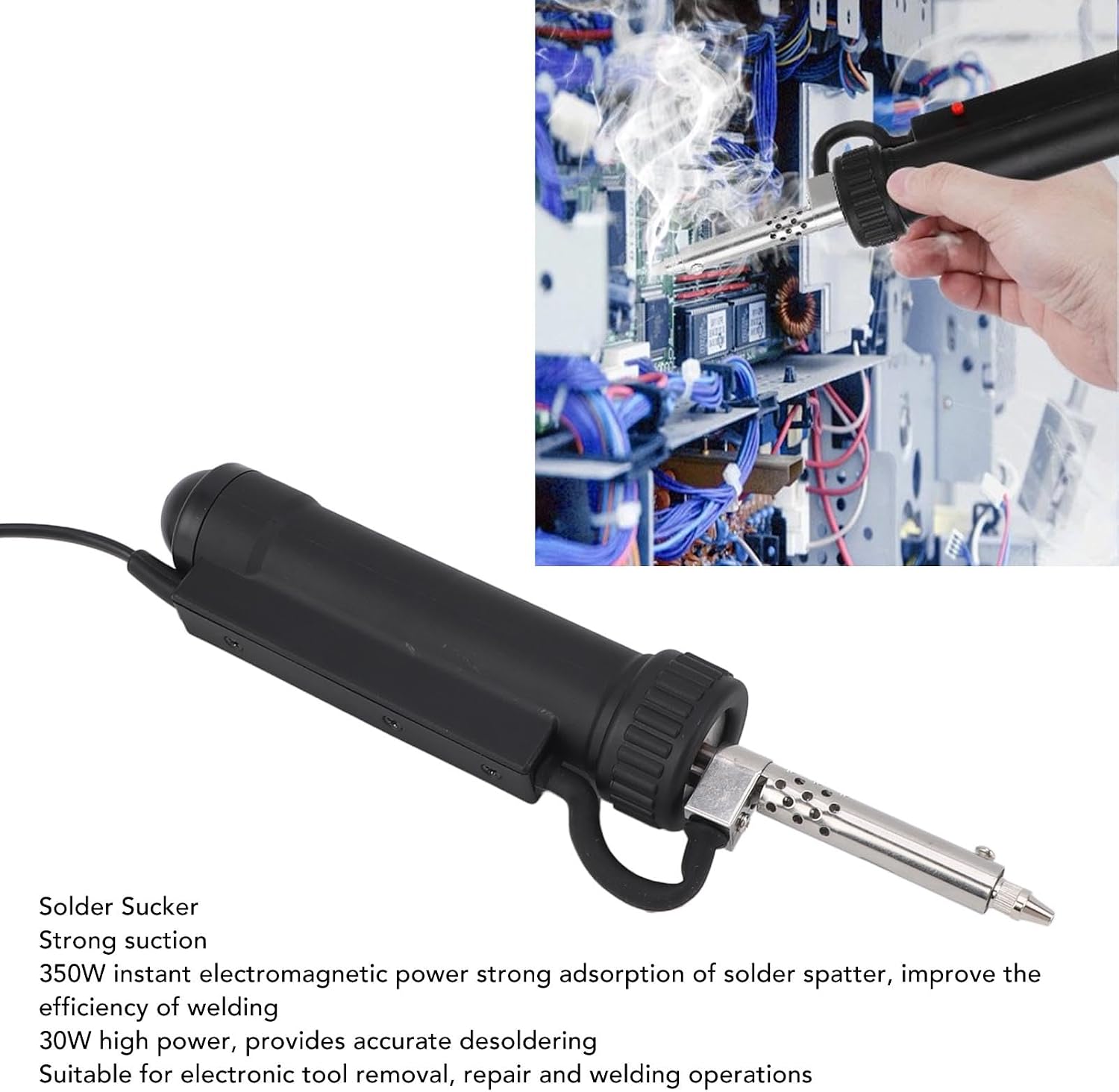 Cryfokt 30W Solder Sucker, Powerful 350W Electromagnetic Desoldering Pump with Adjustable Temperature, Grade E Insulation for Repair Welding and Electronic Components Removal (Black US Plug 110V)