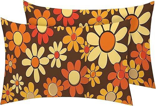 Juego de 2 fundas de almohada retro de los años 70 de tamaño Queen, fundas de almohada de microfibra suave y transpirable con cierre de sobre,