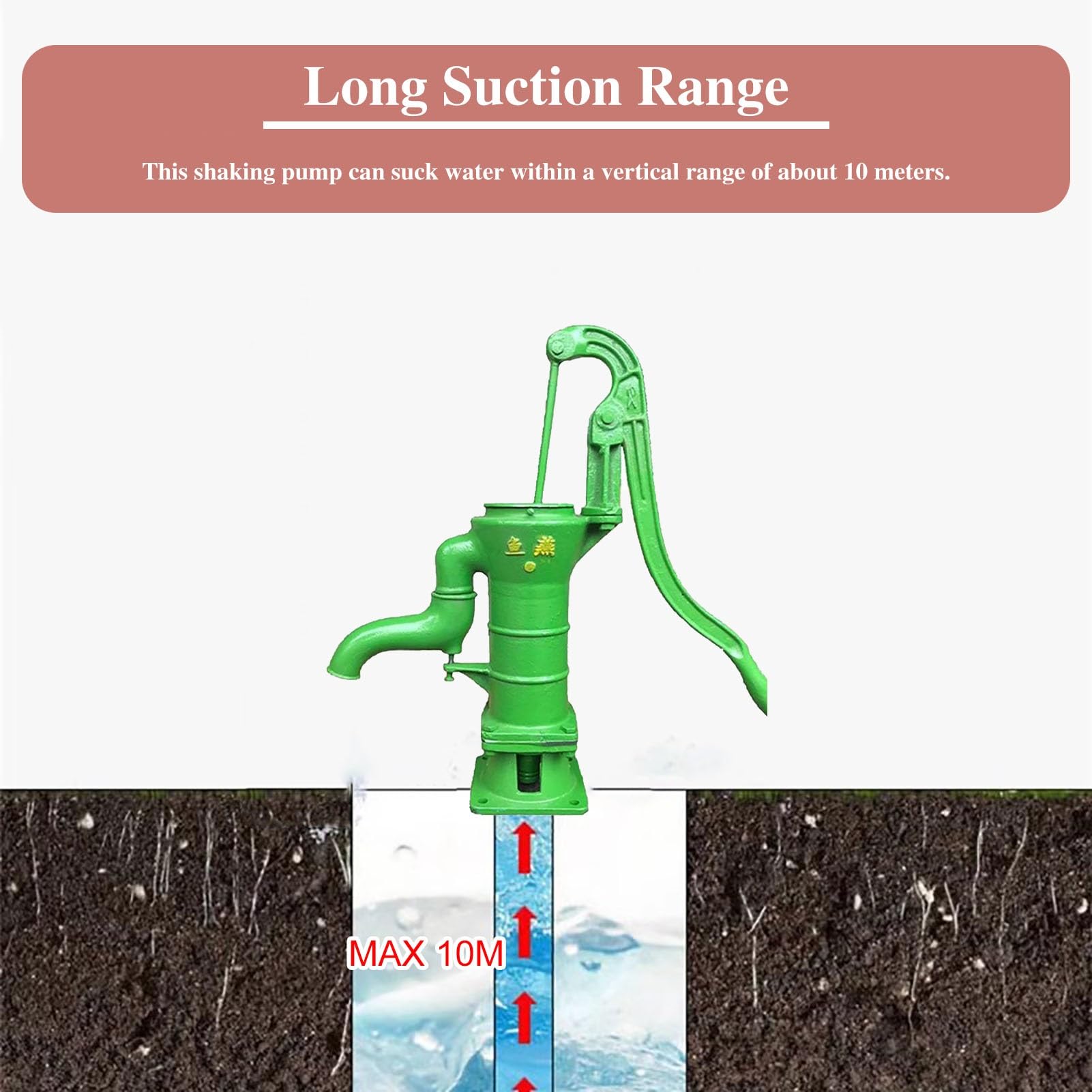 Elitix Schwengelpumpe Schüttelwasserpumpe zum Umpumpen von Grundwasser, Hochleistungs-Springbrunnenpumpe für Bauernbrunnen, Trinkwasser-Handpumpe mit Ergonomischem Griff(Red) Garten