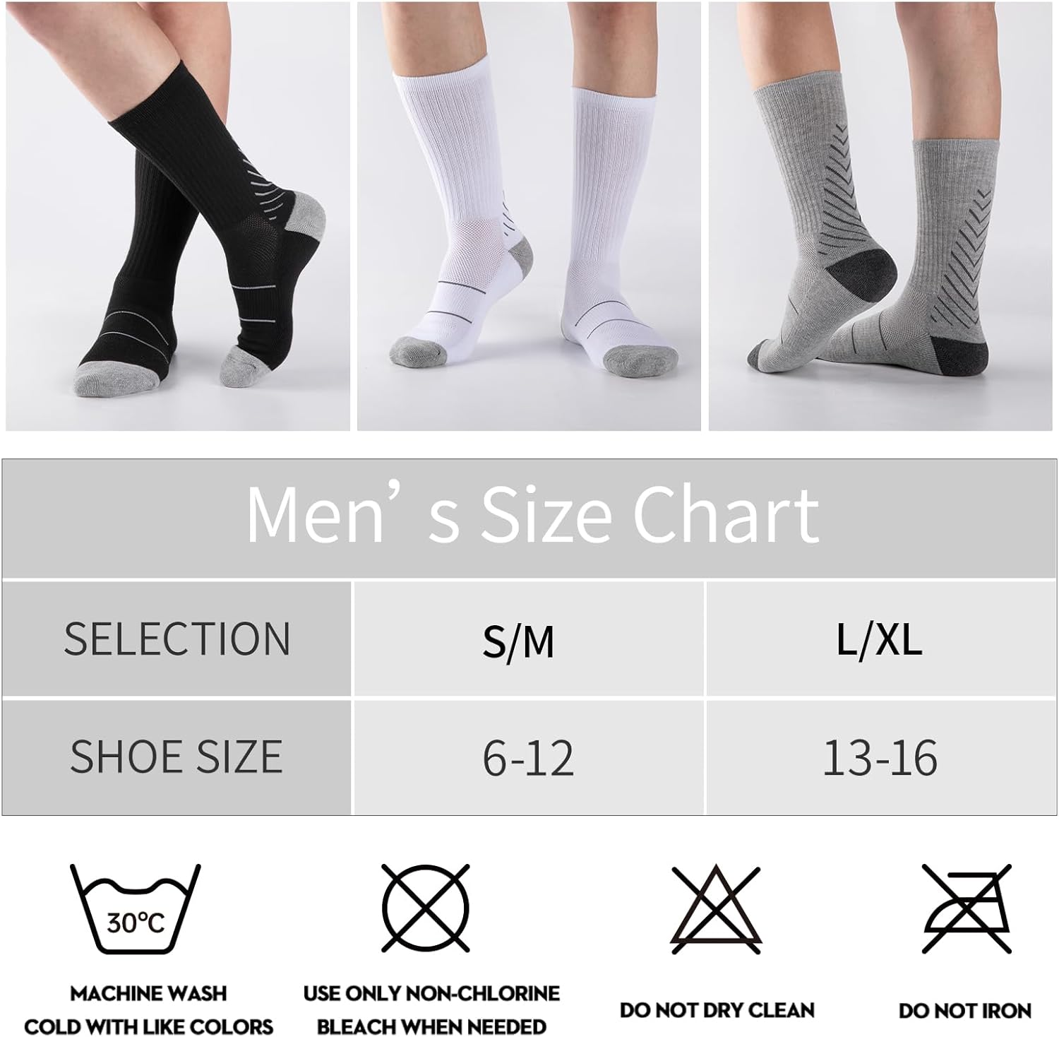 COOVAN Men's 6P-Pack Premium Athletic Crew Socks Men Thick Cushion Casual Work Sock With Moisture Wicking - Image 4