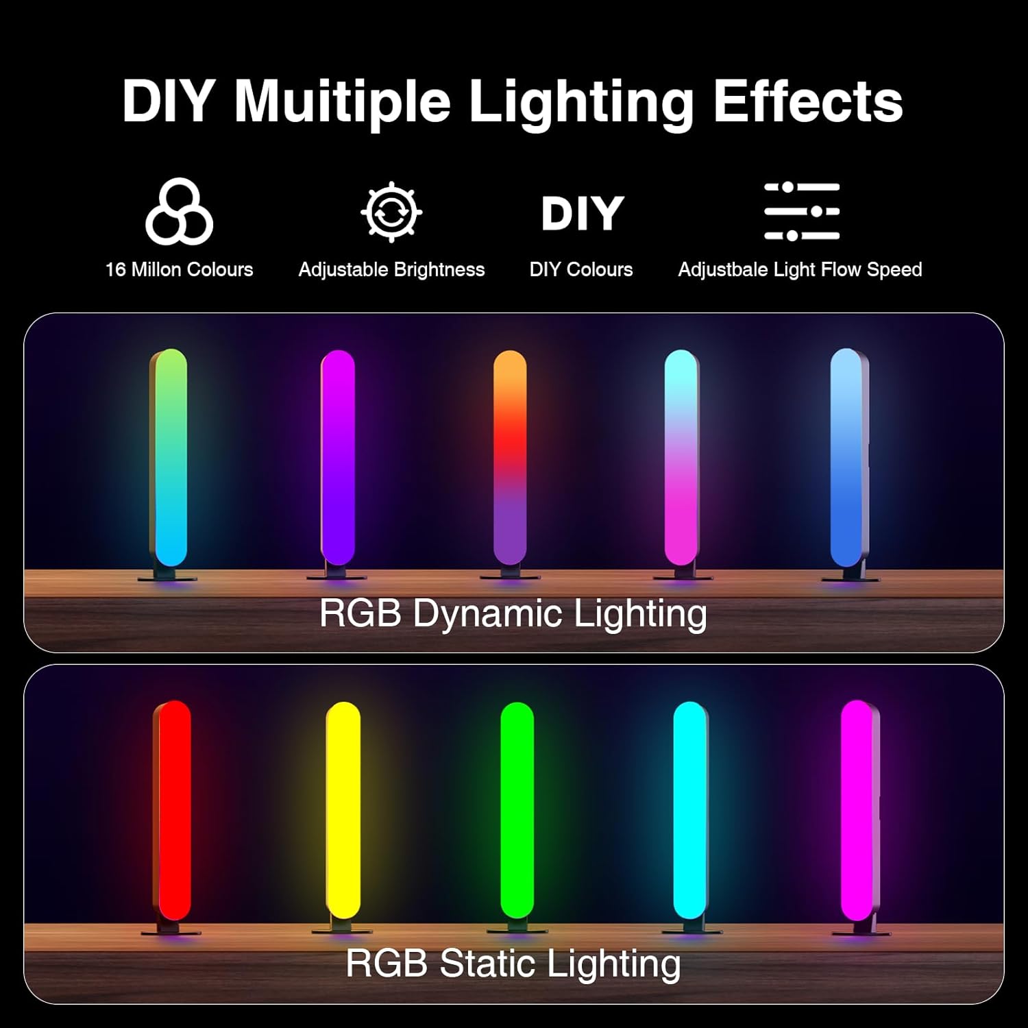 LED Light Bar, Music Sync RGB Light Bar, USB Ambient Lamp, Color Changing Gaming TV Backlight with Remote Control, 15 Dynamic Modes for Room (App Control) (Small)