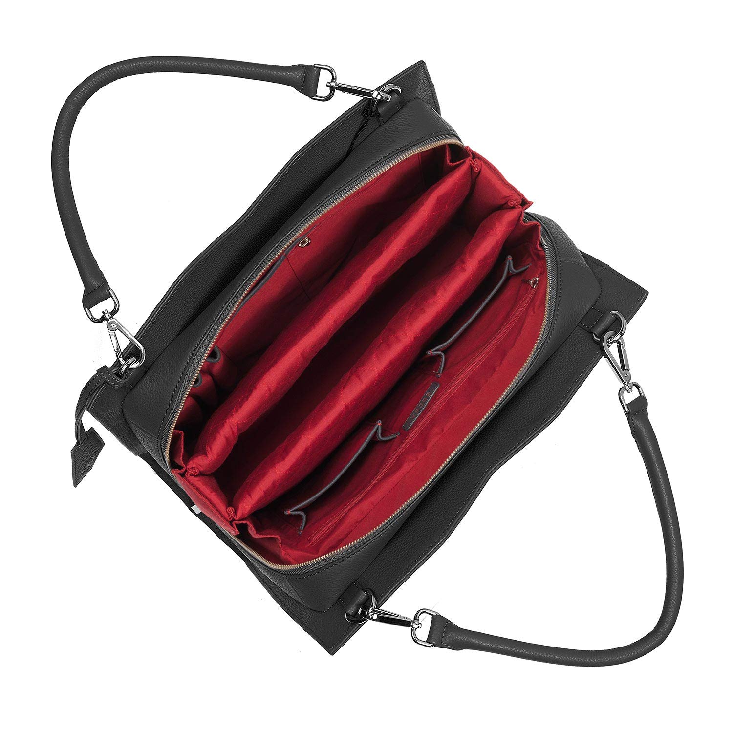 Socha Laptoptasche Damen/Schultertasche Frauen/Designertasche mit Tragegurt - Elegant - Leder - Diamond Edition - 14 Zoll Schwarz