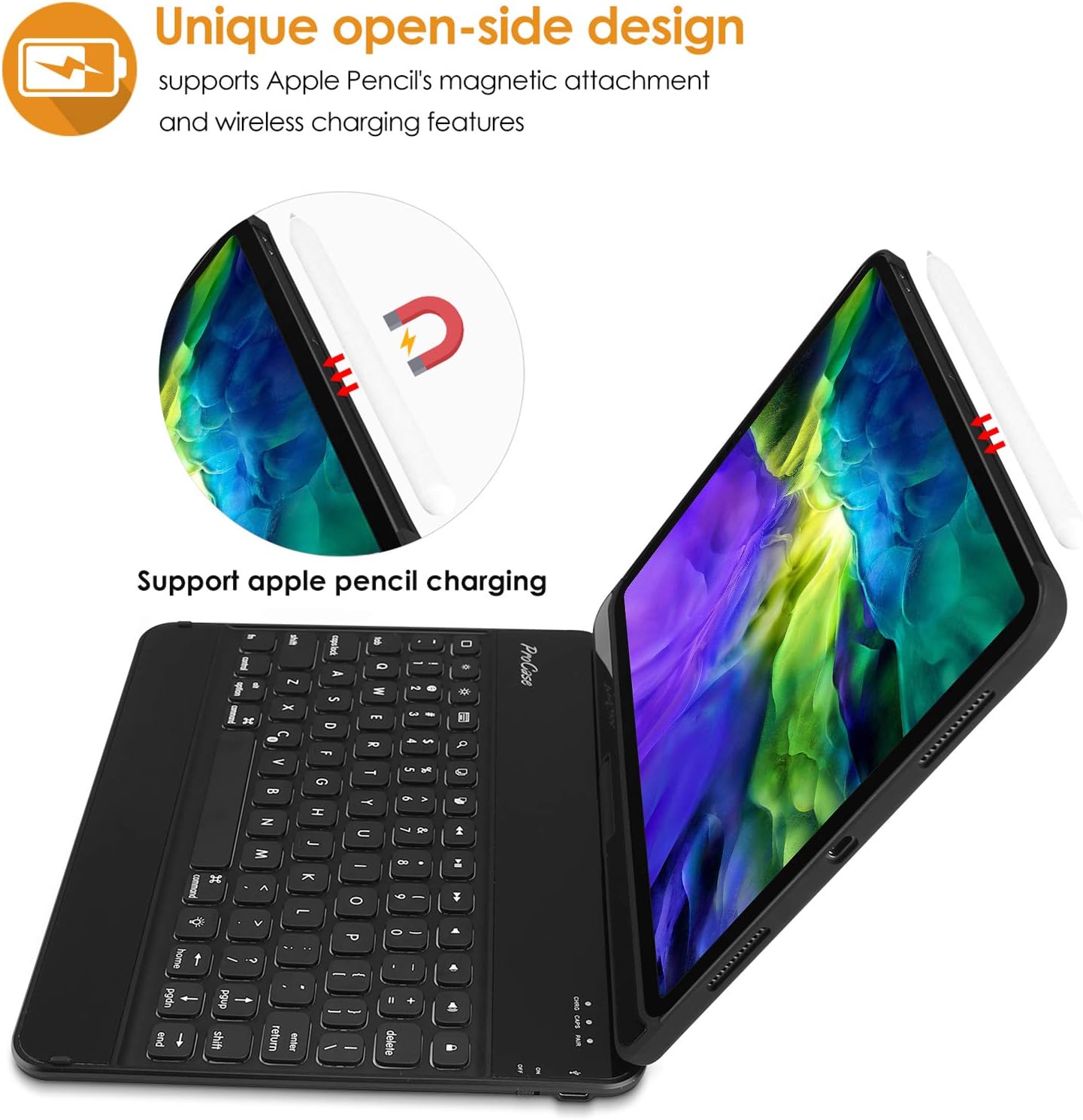 ProCase iPad Pro 11 Keyboard Case 2018 [Support Apple Pencil Charging], 360 Degree Rotation Swivel Cover Case with Wireless Keyboard for Apple iPad Pro 11 inch 2018 Release -Black