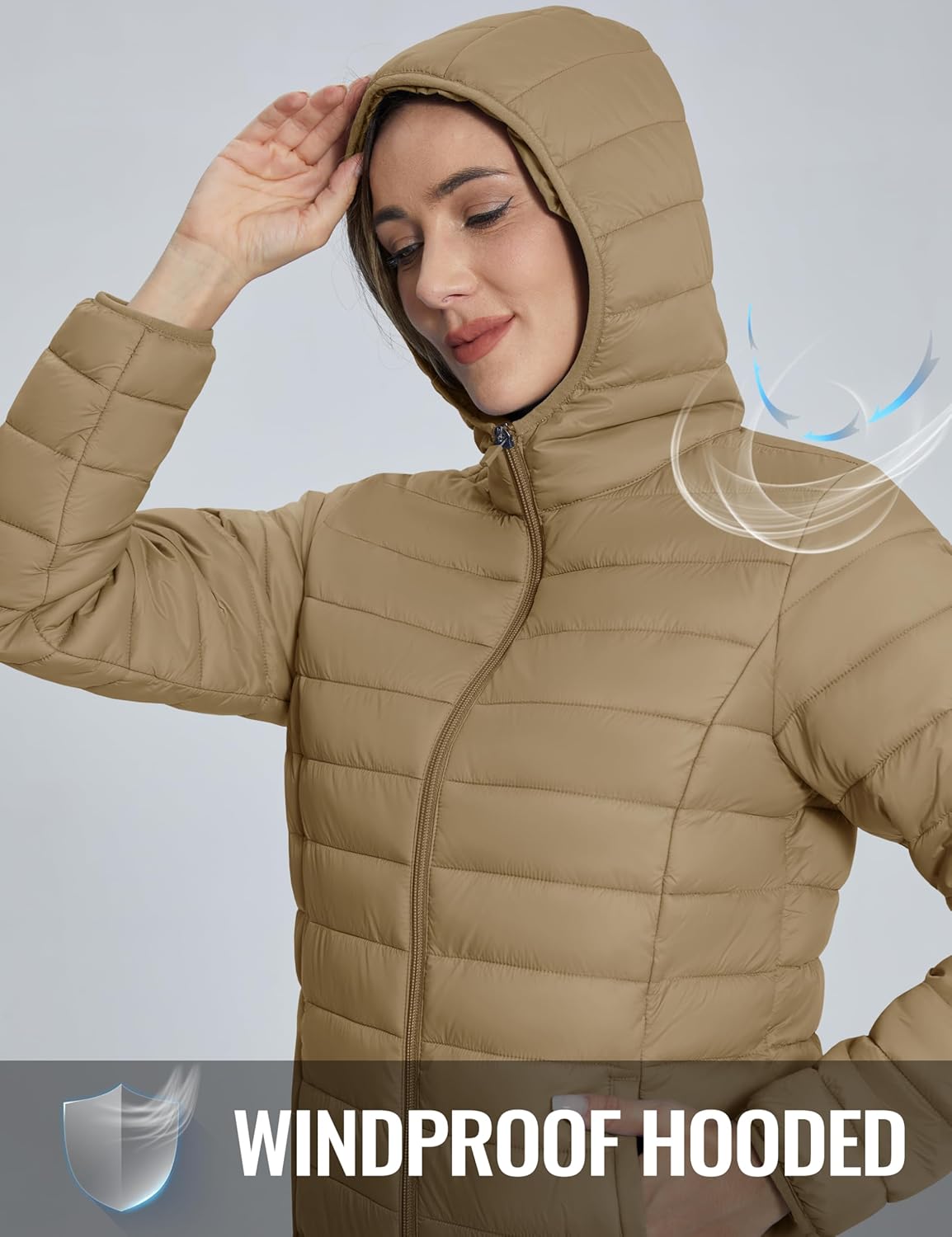 TACVASEN Women's Lightweight Puffer Jacket with Hood Pockets Quilted Padded Full-zip Water-Resistant Winter Coat - Image 5