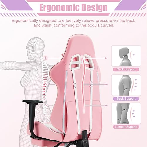 Miniatura 48 de ECOTOUGE - Silla para juegos de PC con reposacabezas y almohada lumbar, silla ergonómica de escritorio de oficina de carreras de piel sintética