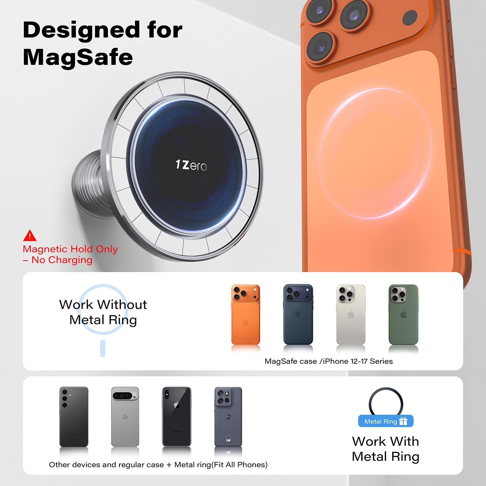 1Zero Supporto magnetico per telefono, con sfera da 2,5 cm, per supporti