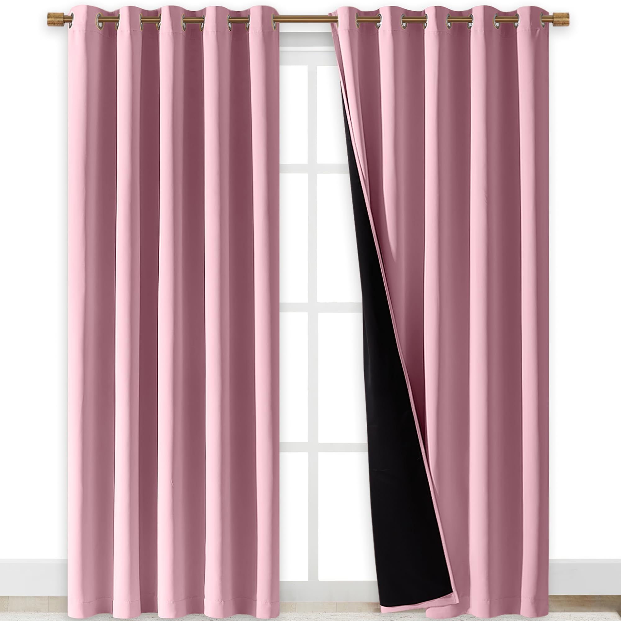 NICETOWN Crystal Pink Full Shade Curtain Panels, Pair of Energy Smart &amp; Noise Blocking Out Blackout Drapes for Dining Room Window, Thermal Insulated Guest Room Lined Window Dressing(70 x 84 inch)