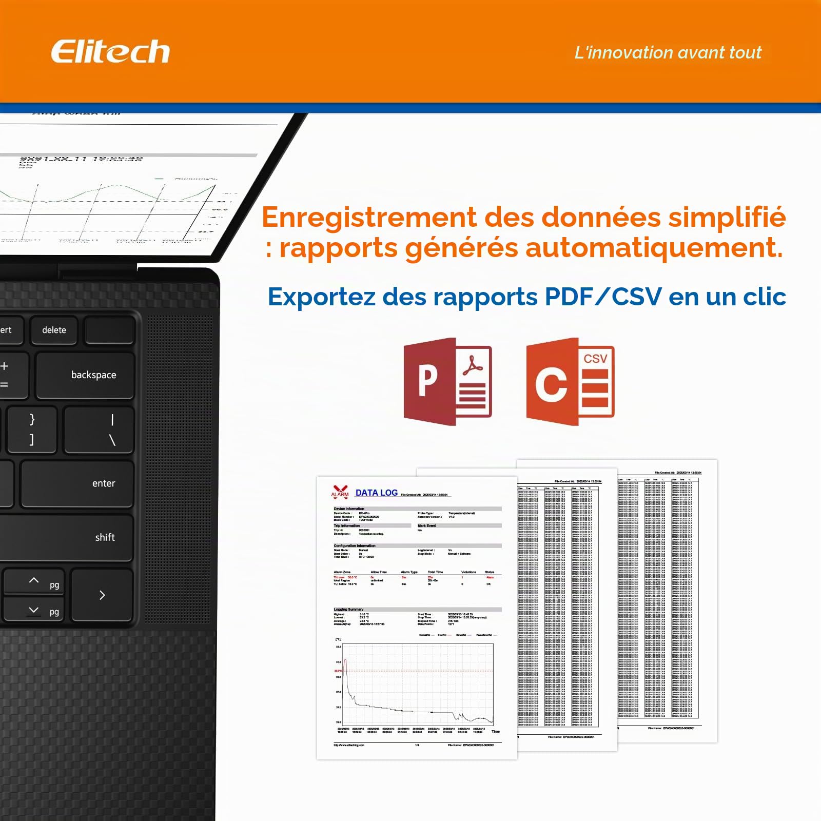 Elitech 5PCS Enregistreur de Température USB, Data Logger pour Réfrigérateur Médical, Stockage Vaccins, Surveillance Chaîne du Froid 64 000 Données, Exportation Auto PDF/CSV, RC-4