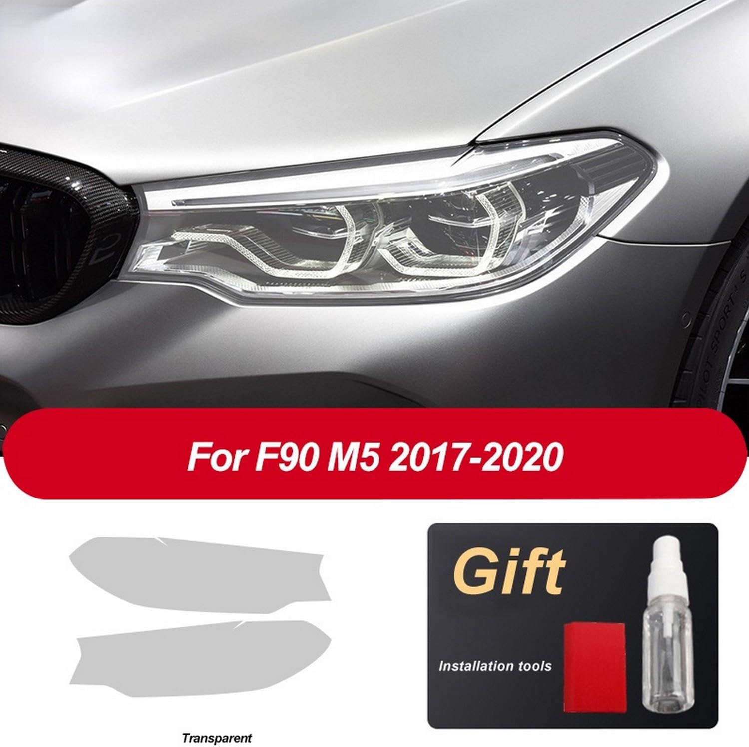 JCAKES 2 Pcs Car Headlight Protective Film Headlamp Restoration Transparent Black TPU Sticker，for BMW M5 F10 F90 2011-2020 Accessories