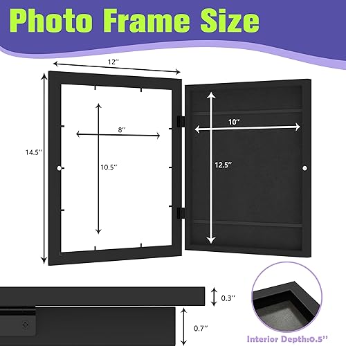 Miniatura 2 de FrameWorks Marco de arte de madera negra de 10 x 12.5 pulgadas para niños con puerta magnética, exhibición para obras de arte en 3D, fotos,