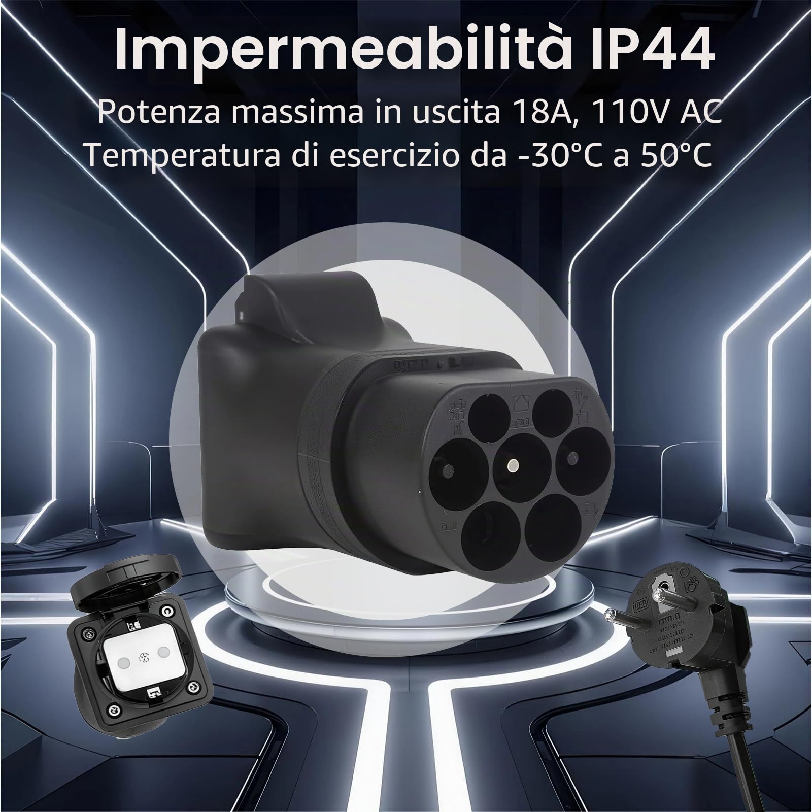 Adattatore da Tipo 2 A Schuko 16 A 3500 W | Compatibile Con Caricatori EV Tipo 2 Per Biciclette, Monopattini E Sedie A Rotelle Elettriche