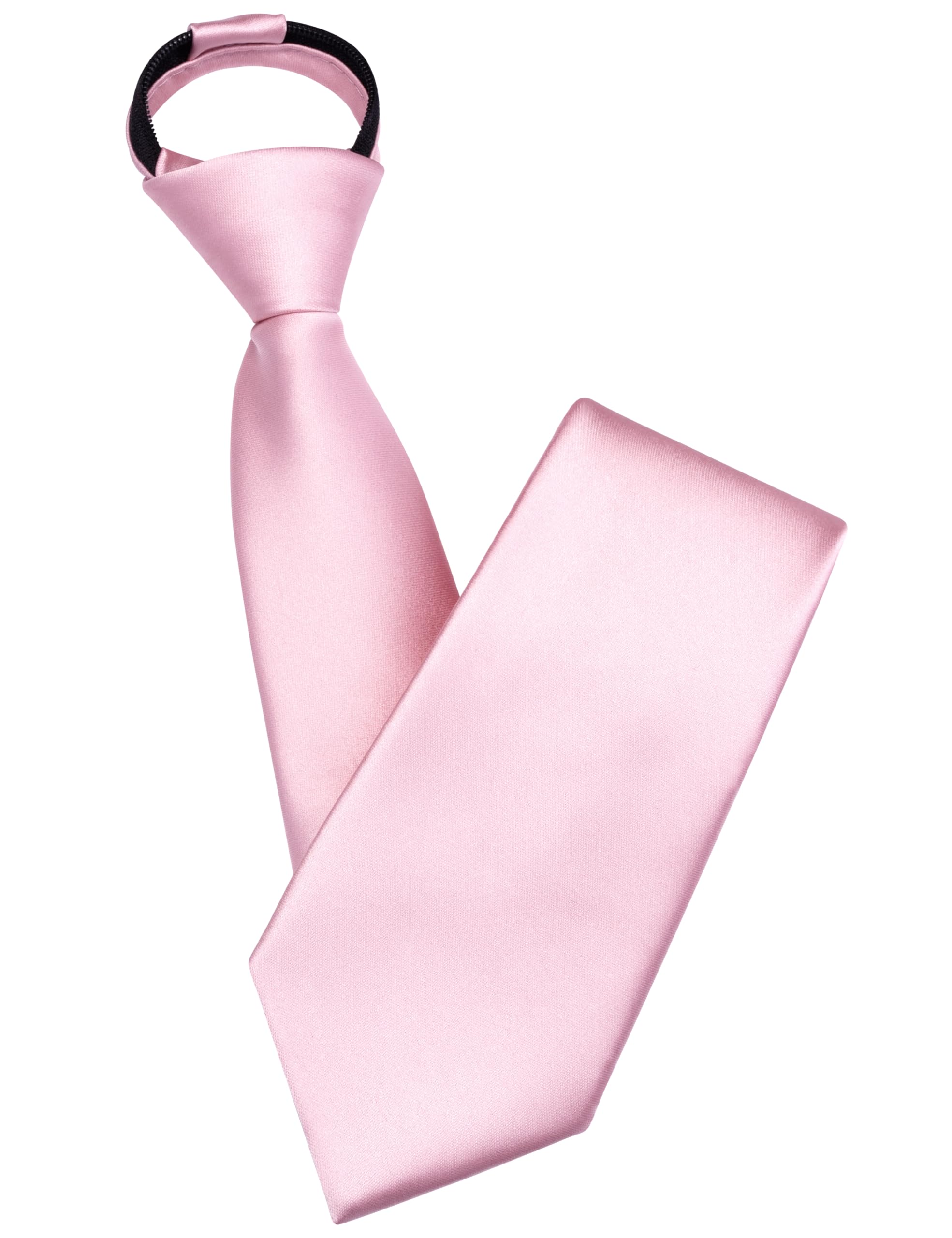 Branduce Pink Tie Solid Satin Ties for Men Pre-tied Adjustable Zipper Necktie for Wedding Business (TA17-27)