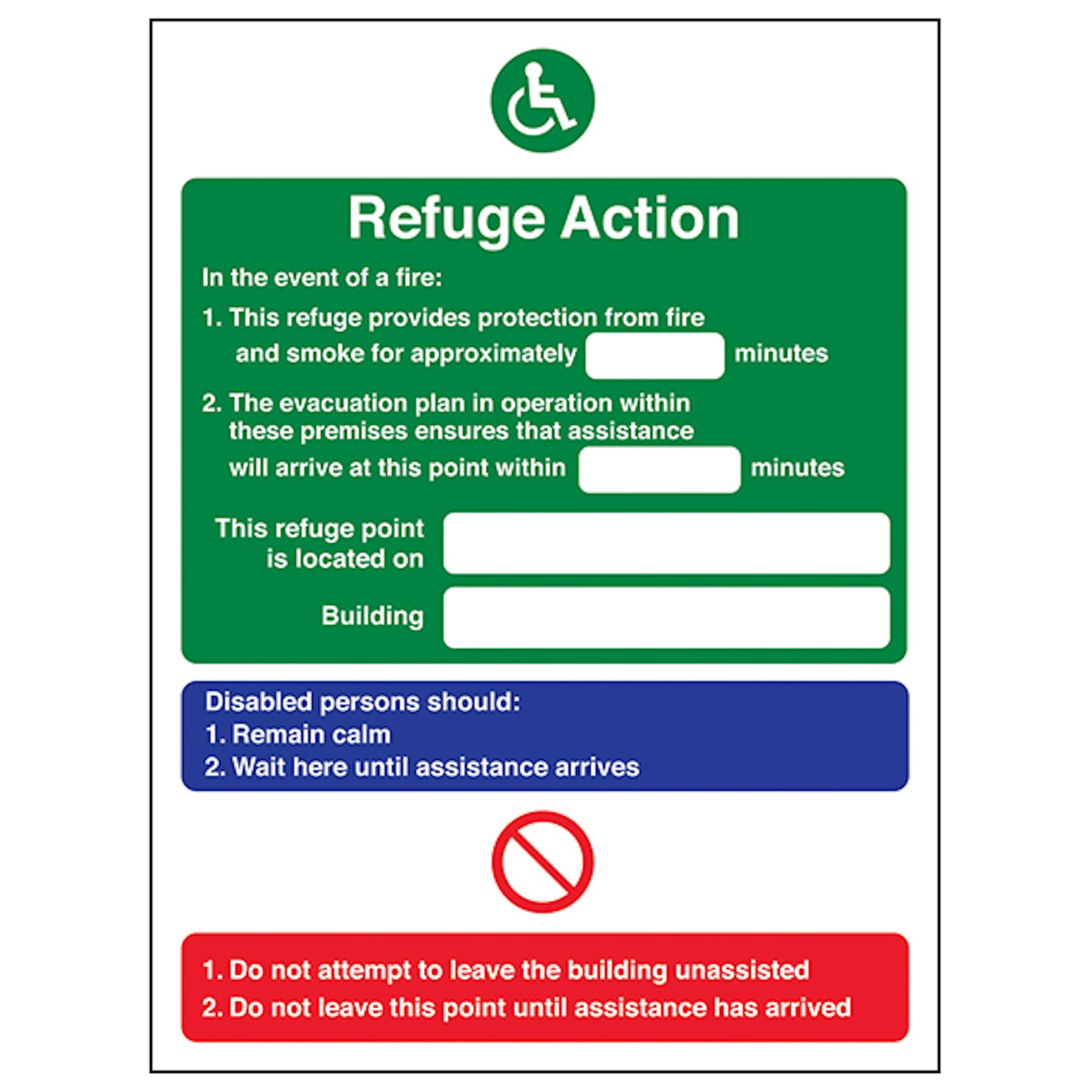 V Safety Refuge Action You Are Located On Building - Portrait 150 x 200mm - 2mm Rigid Plastic Safety Sign