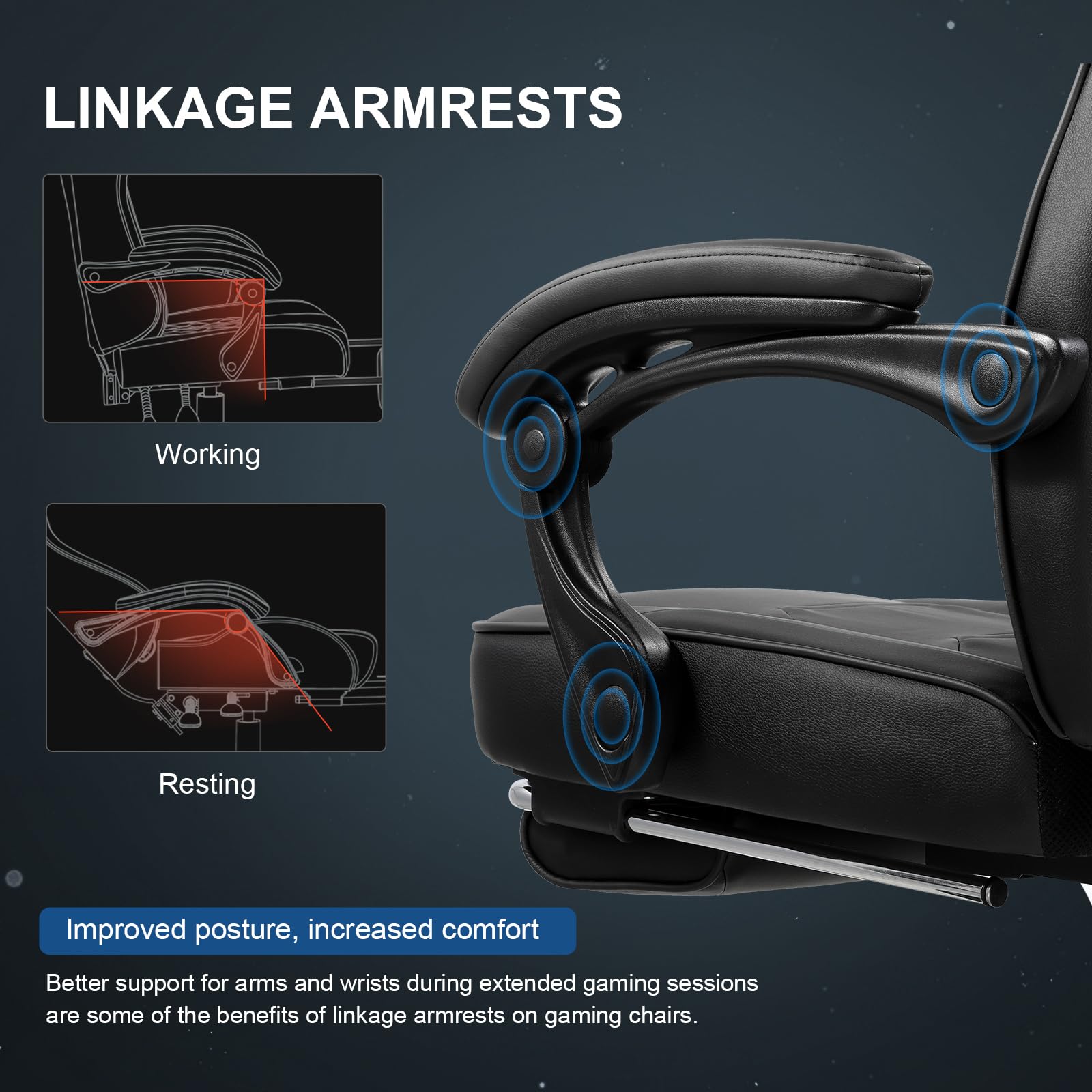 LUCKRACER Computer Gaming Chair with Footrest, Ergonomic Big and Tall Gamer Chair PU Leather Swivel Lumbar Support Racing Style E-Sports Game Chairs by GTRACING (Black)