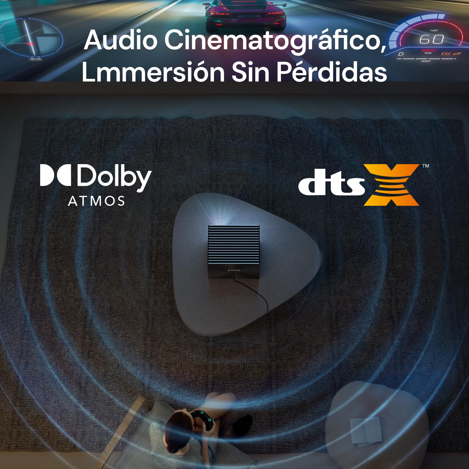 Valerion StreamMaster Plus2 - Proyector láser Triple, 2 Veces más rápido, 4 ms de Baja latencia, 4K UHD con IA, HDR10+, IMAX, Dolby Vision & Atmos, Compatible con Google Smart Home