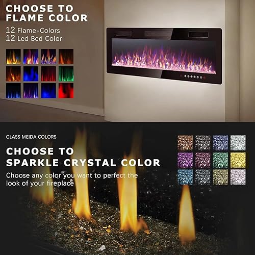 Vista 7 de Vitesse 50 Inch Ultra Thin Electric Fireplace-Narrow Bezel Linear Fireplace Heater Recessed Wall Mounted, Remote and Screen Control, 8H Sleep Timer