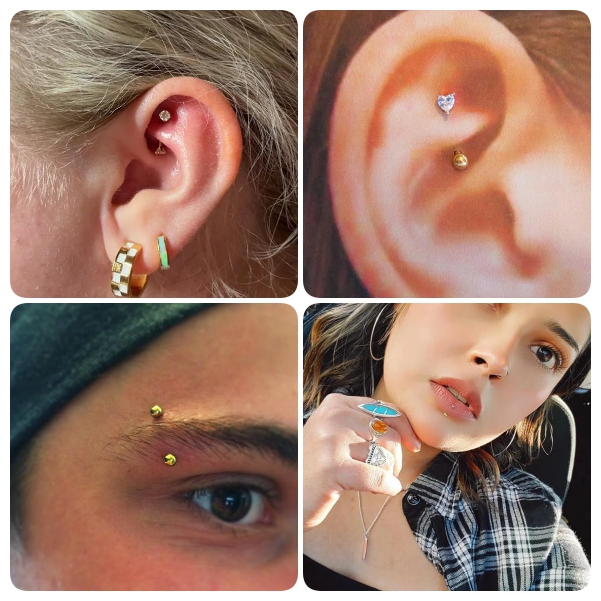 Piercing Ceja Rook Piercing Labio Daith Helix Barra Curva 8mm Acero Inoxidable 16G Piercing Banana Piercing para cejas Plata y Oro Negro