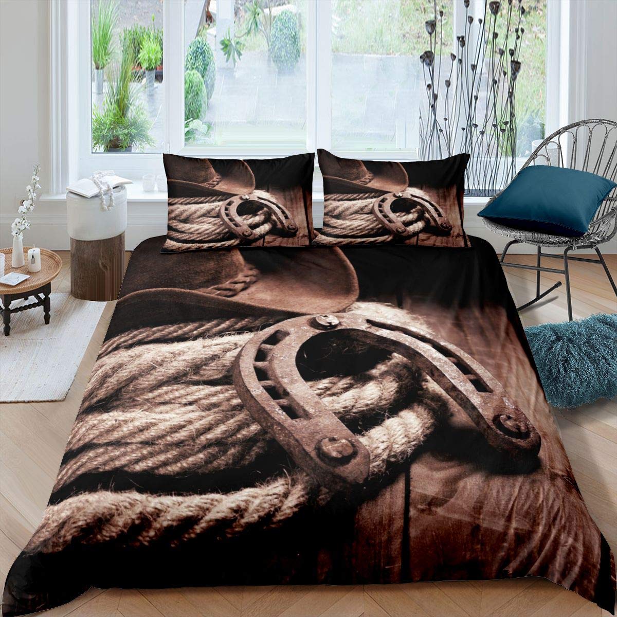 Housse de couette western décor parure de lit double pour enfants