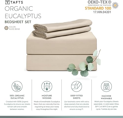Miniatura 2 de Tafts Sábanas de eucalipto tamaño Queen, 100% eucalipto orgánico, sábanas de eucalipto 400 hilos, juego de 4 piezas, bolsillos profundos de 17